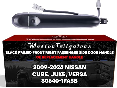 Master Tailgaters Exterior Door Handle Black Primed Replacement for Nissan Cube 09-14, Juke 11-17, Versa 14-24 OE Part # 80640-1FA5B | Front Right Passenger Side w/o Keyhole Cover