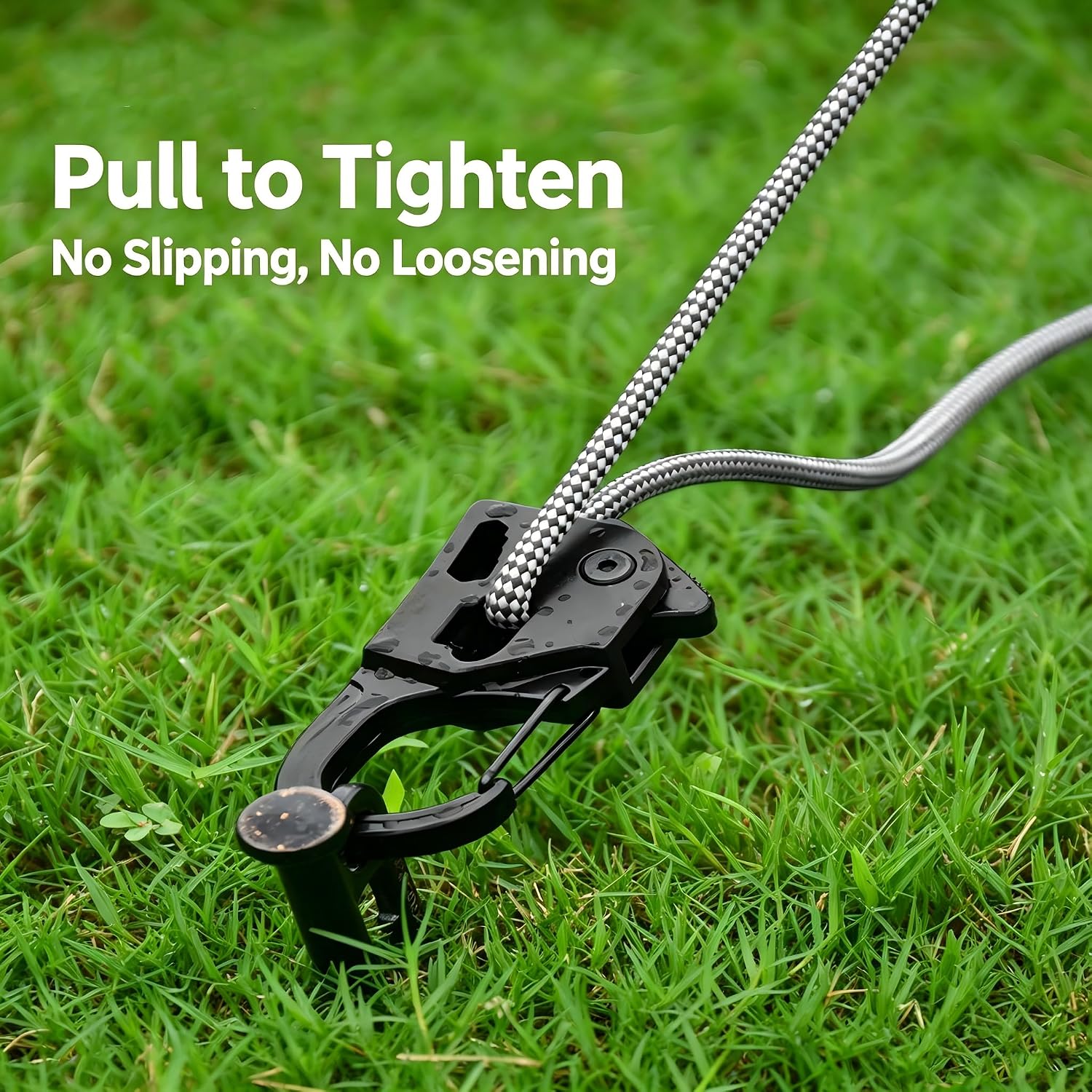 4 Pack Rope Tightening Tool & Tensioner with 4 Heavy Duty Guyline Ropes, Auto Lock Adjuster for Camping, Tent, Tarp, Canopy, Awning, Hiking, Outdoor Gear, Fast & Secure Rope Tightener