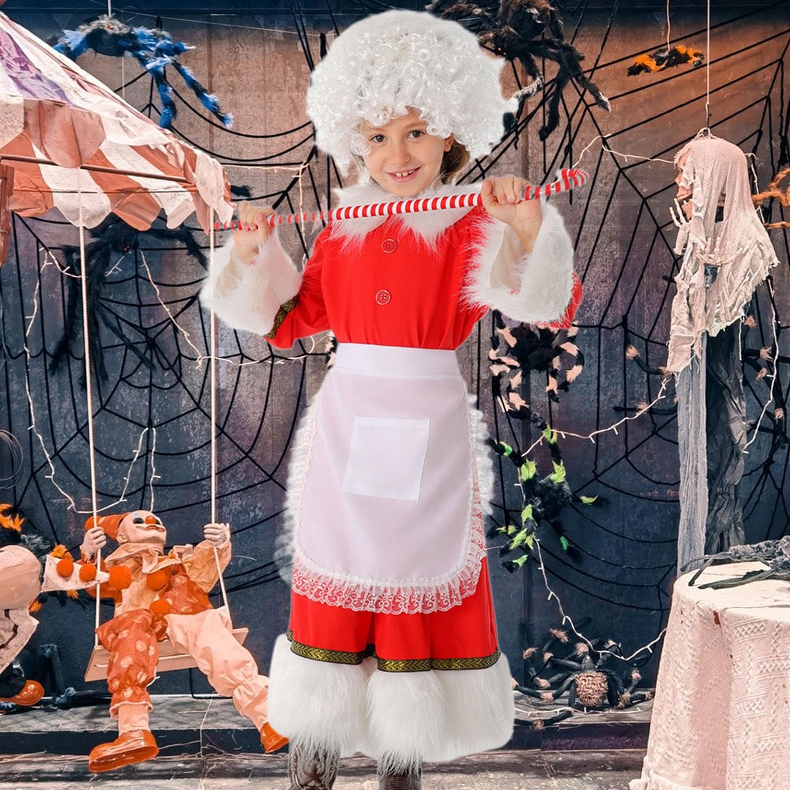Costume de Père Noël, Robe Douce avec Chapeau et Tablier pour Enfants, Représentations sur Scène, Festivals, Rouge, M