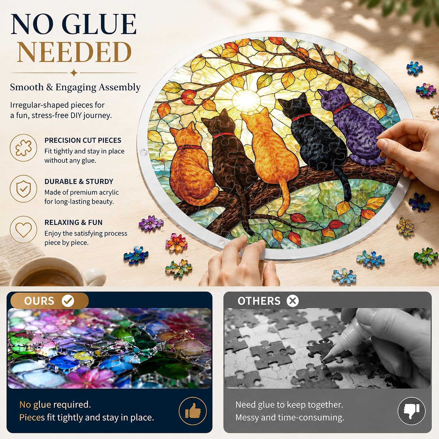 Five Cats Acrylic Puzzle Sun Catcher, 83 Pieces DIY Window Decor