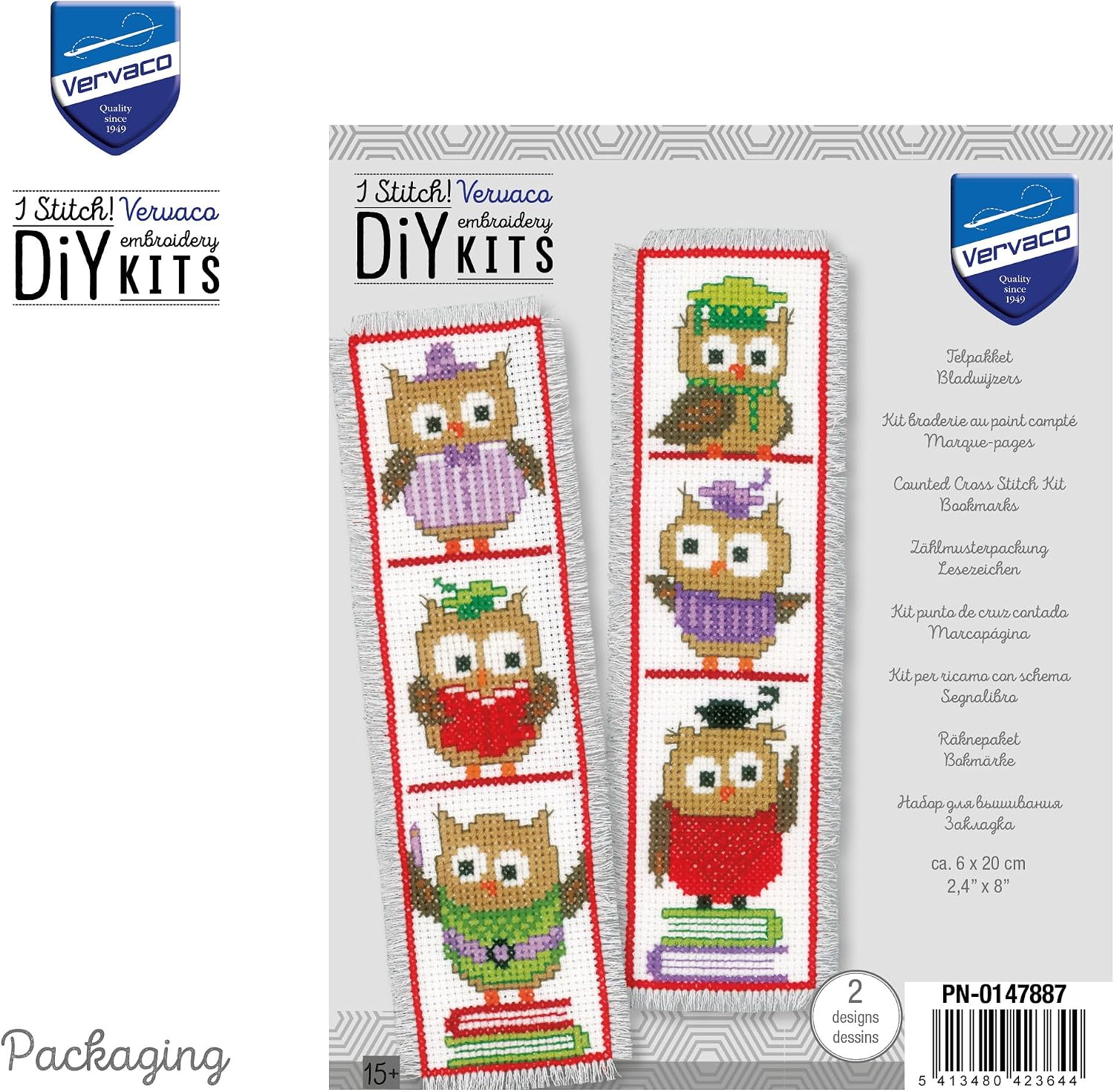 Vervaco Cross Stitch Bookmark Kit Owls (Set of 2) 2.4" x 8"