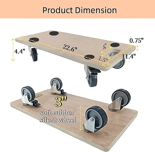Miniatura 5 de Plataforma rectangular con mango de madera, plataforma de madera resistente de carga de 441 libras, carrito de plantas, rodillo de transporte,