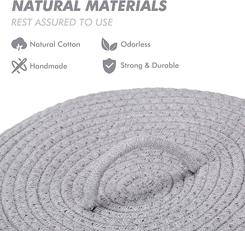 Miniatura 3 de Sea Team Cesta de almacenamiento redonda de cuerda de algodón con tapa, contenedor de almacenamiento tejido con tapa, contenedor de almacenamiento