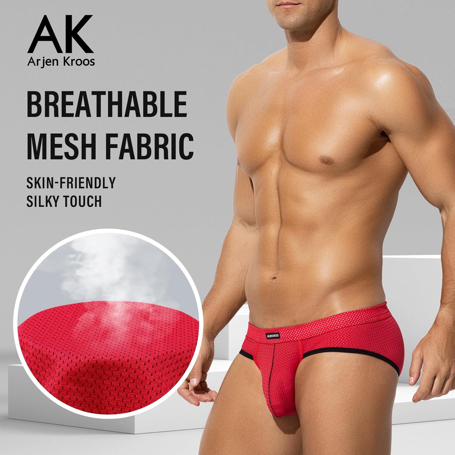 Arjen Kroos Mens Sexy Mesh Underwear Briefs Breathable Silk Low Rise Athletic Underwear - Image 4