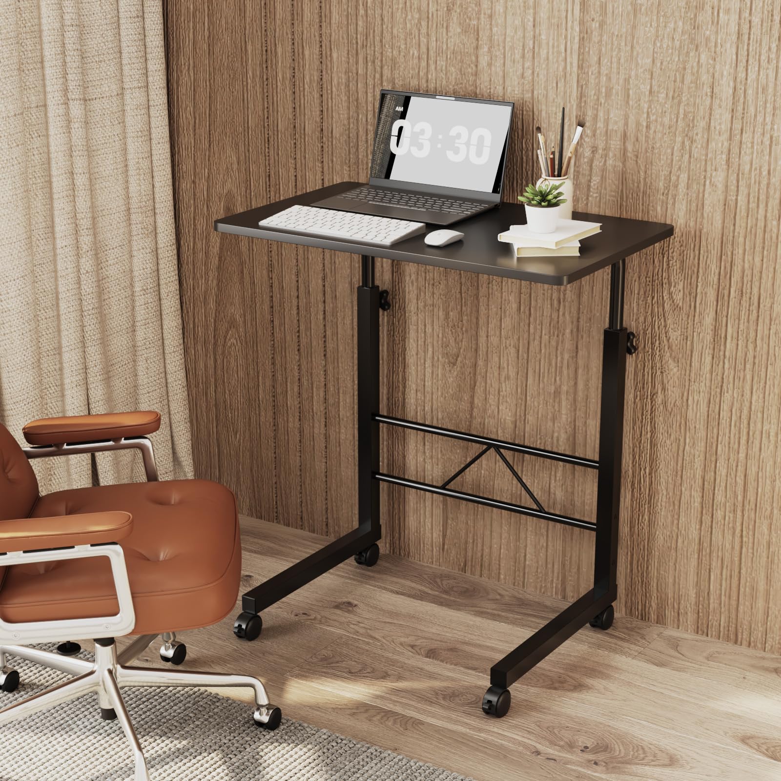 FCH Computer Workstation Standing Desk Adjustable Height Small Computer Desk w Rolling Sit Stand Laptop Desk TV Tray