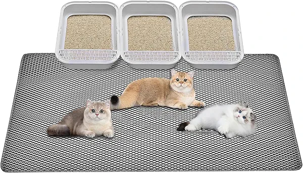 Poicrm Cat Litter Mat - Extra Large 46"x 27" Cat Litter Mat Litter Trapping Mat.Honeycomb Double Layer Design,Urine and Water Proof Material,No Slip& No Phthalate,Washable Easy Clean(Grey)