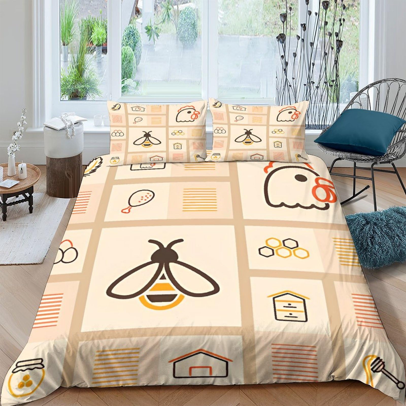 Housse de couette poulet 3D parure lit microfibre pour égayer la chambre des enfants et parents