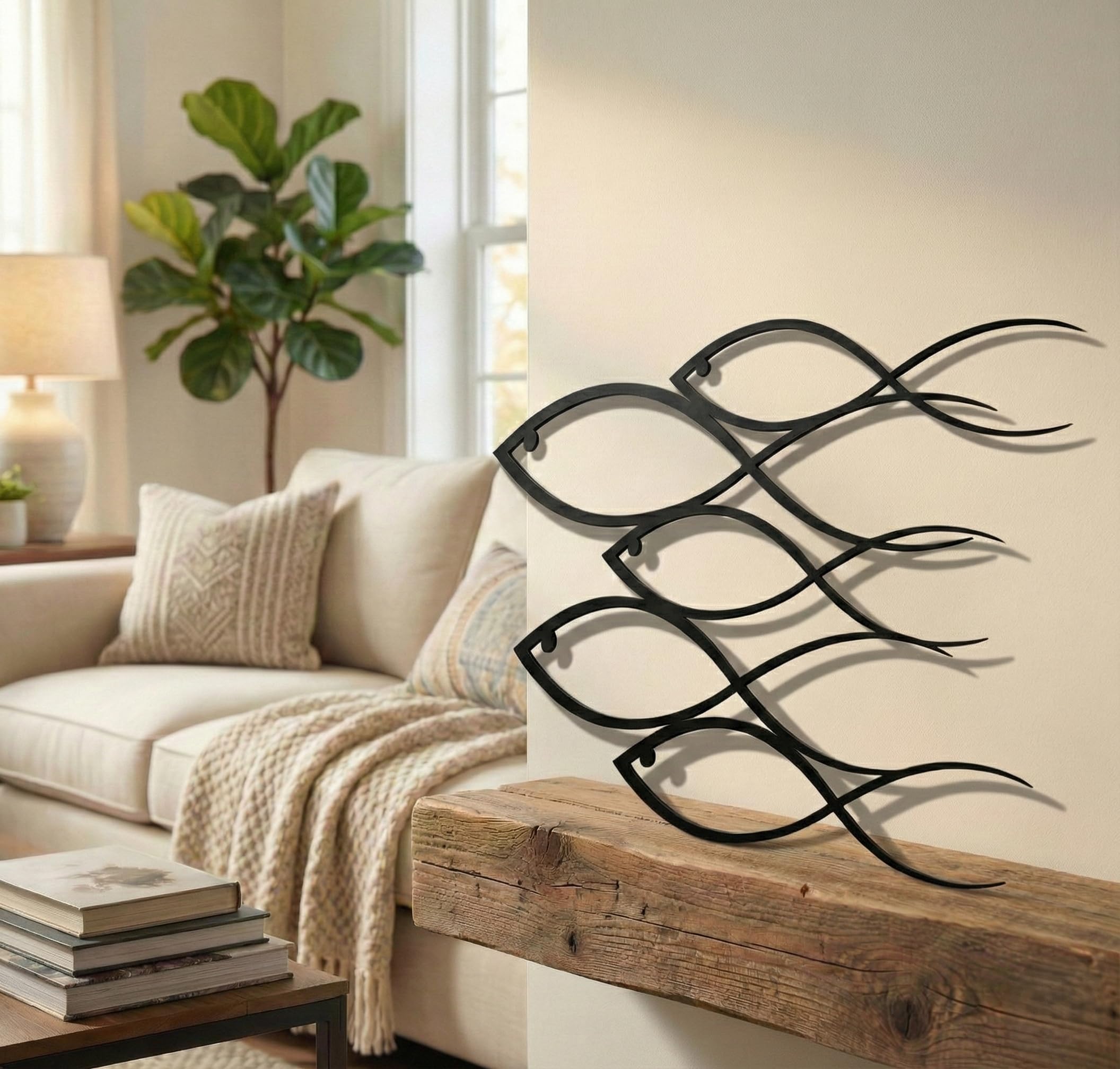 DEKADRON Décoration murale en métal, panneau mural en forme de poisson, 100 x 66 cm, pour intérieur et extérieur