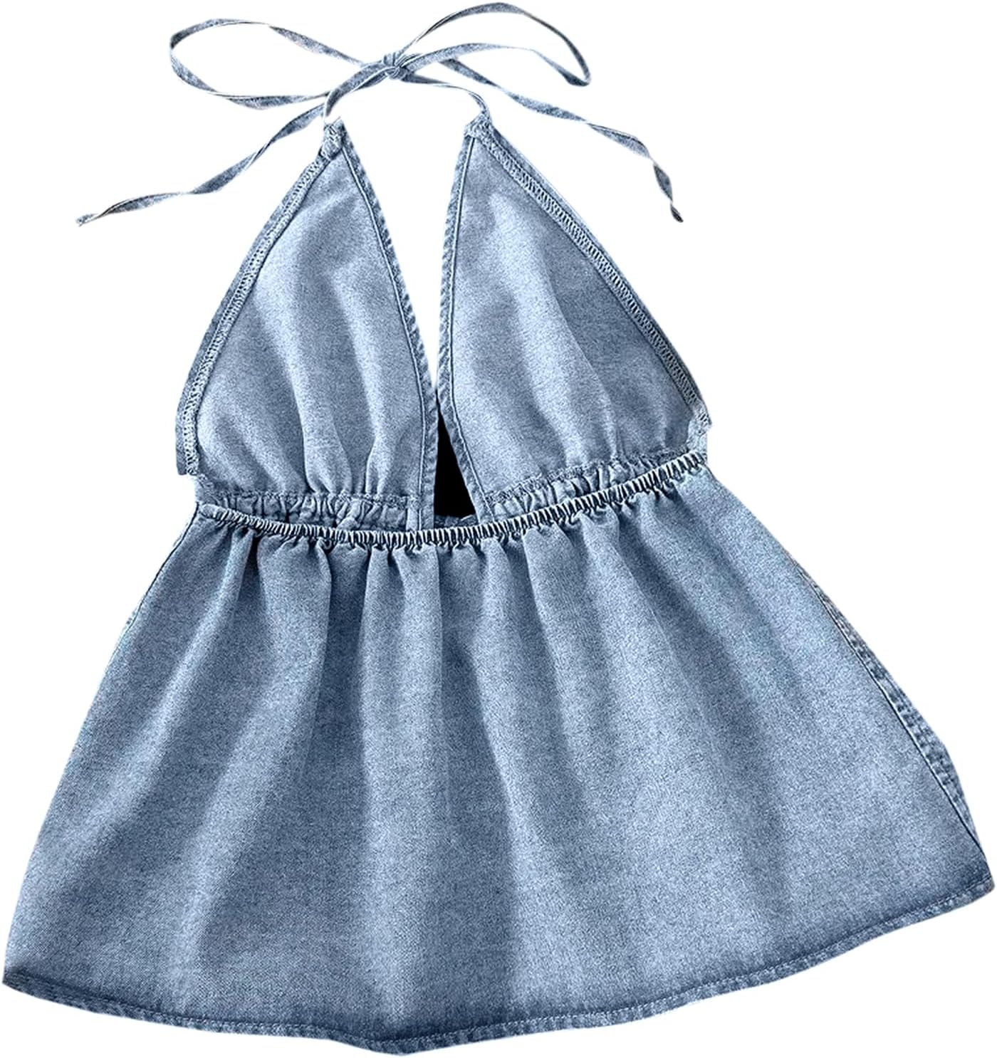 Remidoo Women's Denim Halter Top Self Tie Peplum Jean Sleeveless Crop Tank Tops