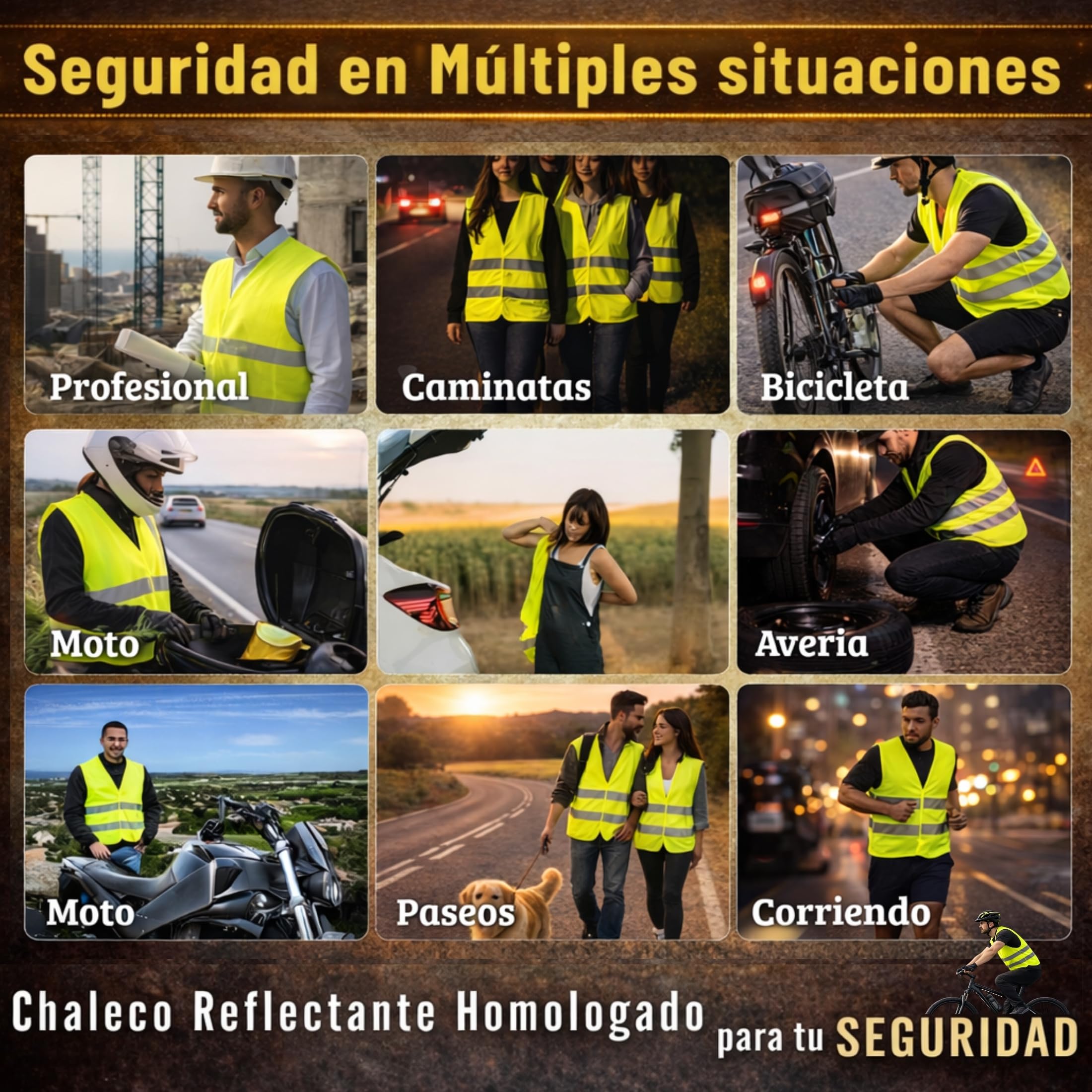 LiveLaif Pack 2 Chaleco Reflectante Homologado DGT ISO 20471 + 2 Fundas Grandes | Chaleco Trabajo Alta Visibilidad Amarillo | para Coche, Moto, Obra y Emergencias | Talla Única Unisex — view 6