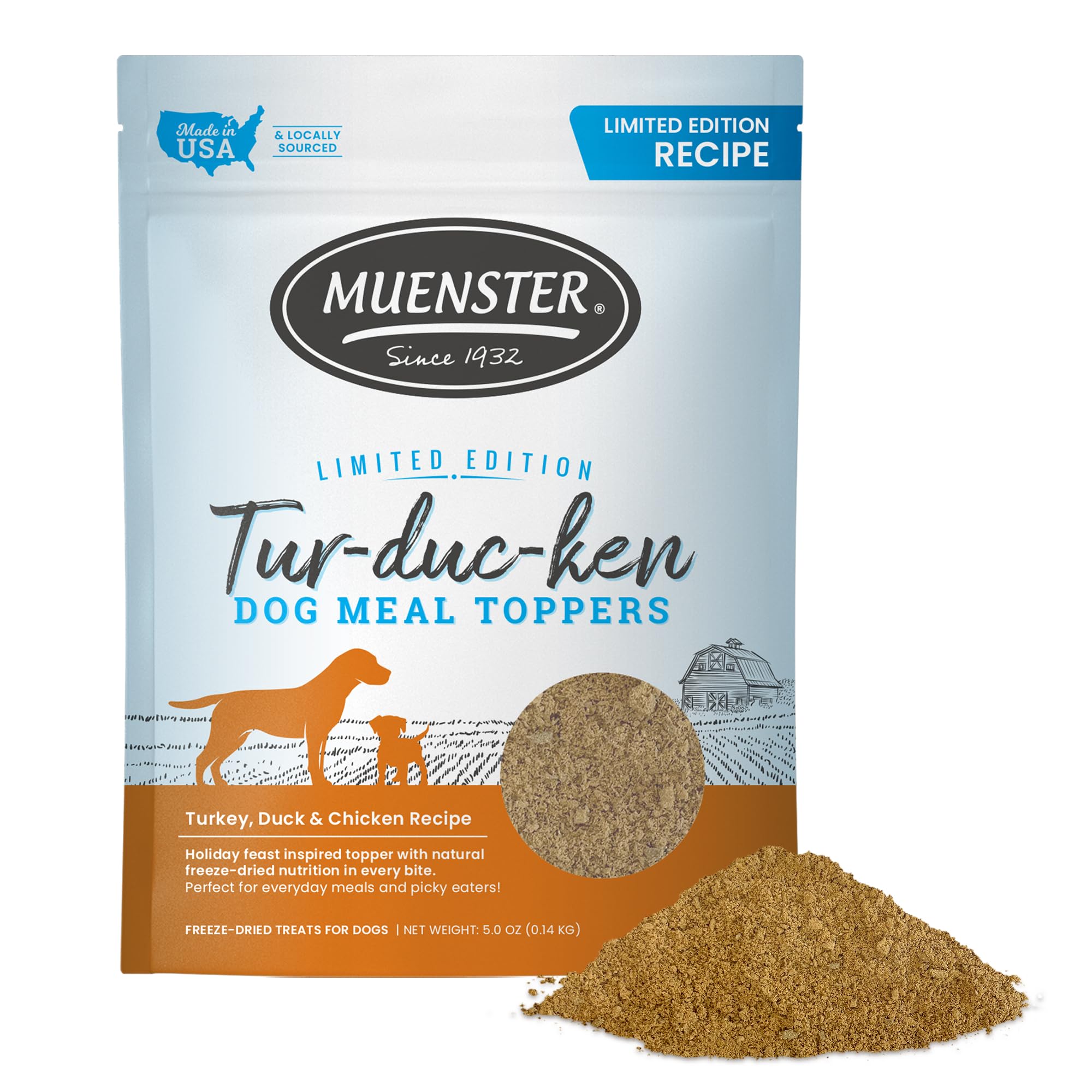 Muenster 3-in-1 Turkey-Duck-Chicken Freeze Dried Dog Food Topper (5oz) - Made in USA