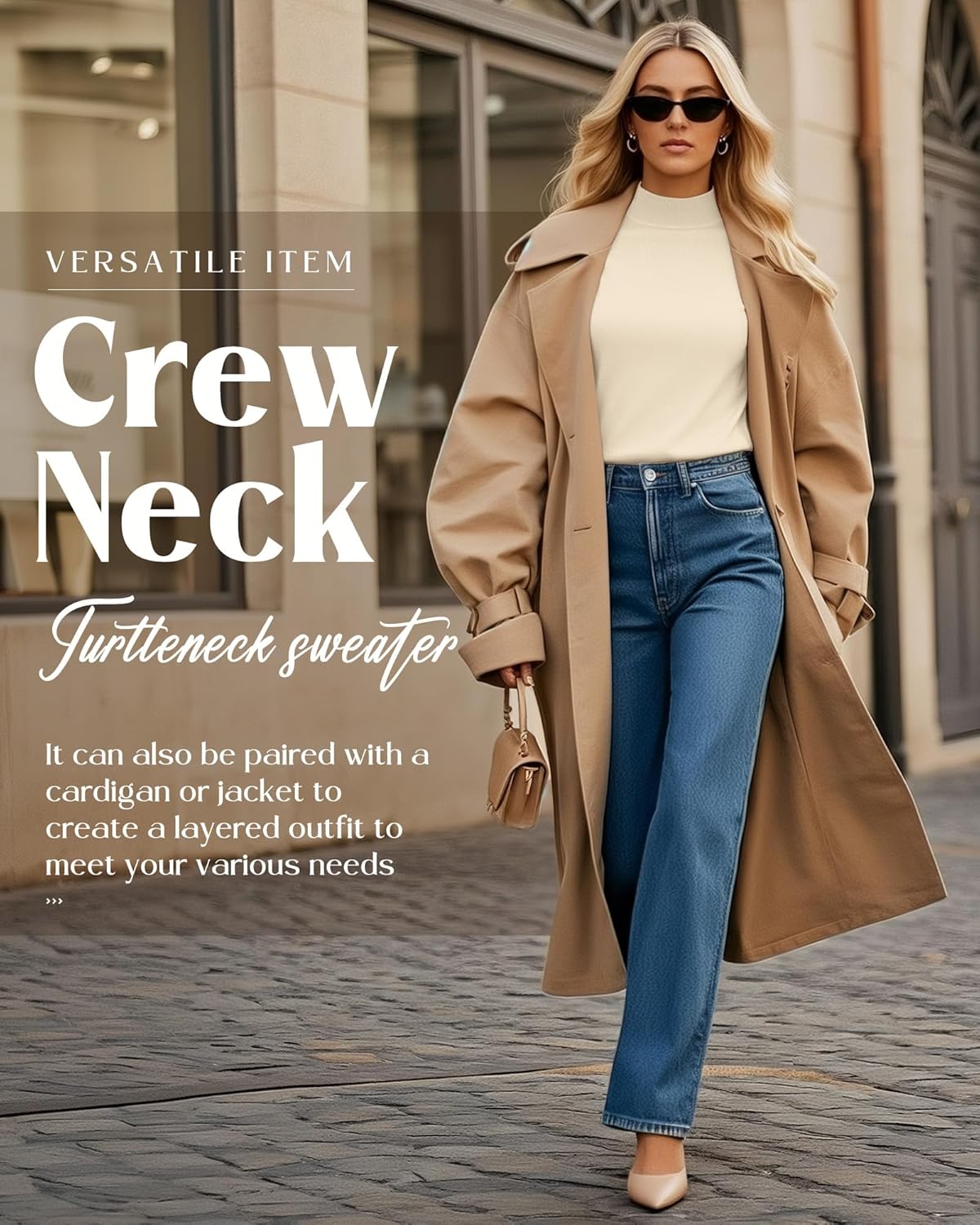 3 Pack Women's Mock Turtleneck Knit Sweaters, Crew Neck Long Sleeve Tops Lightweight Thermal Pullover Basic Shirts - Image 3