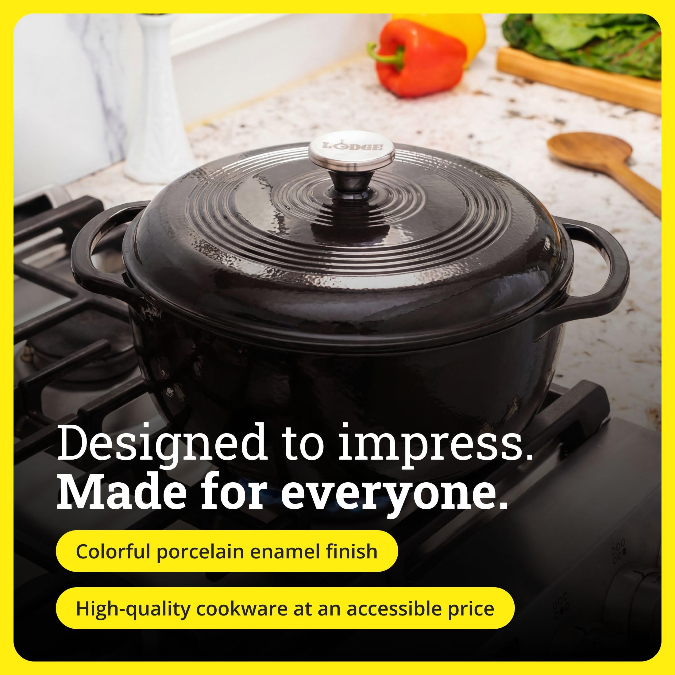 Lodge EC6D18 Enameled Cast Iron Dutch Oven, Midnight Chrome, 6