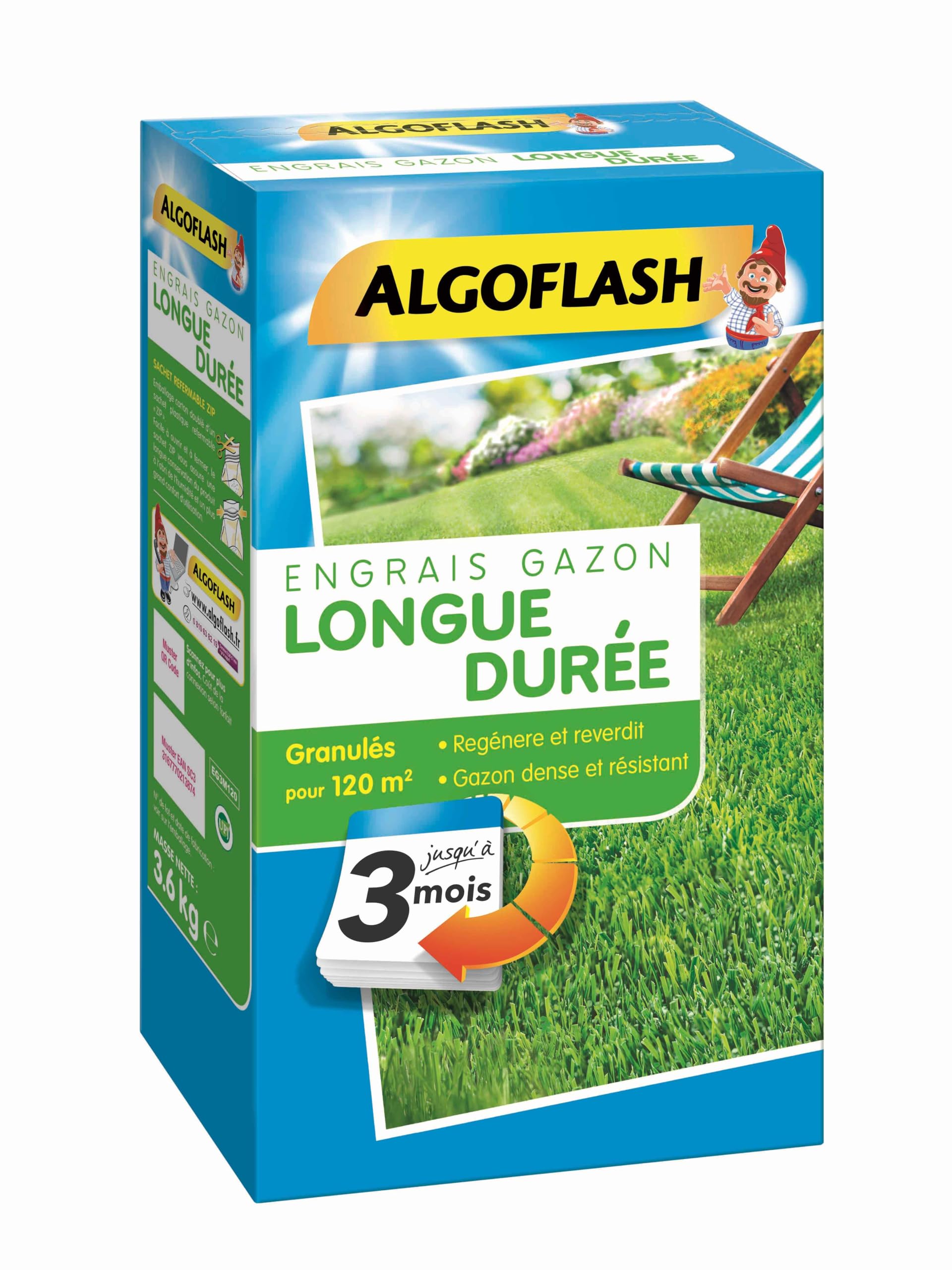 ALGOFLASH Engrais Gazon Longue Durée 3 Mois, 3 kg, EG3M120, Bleu
