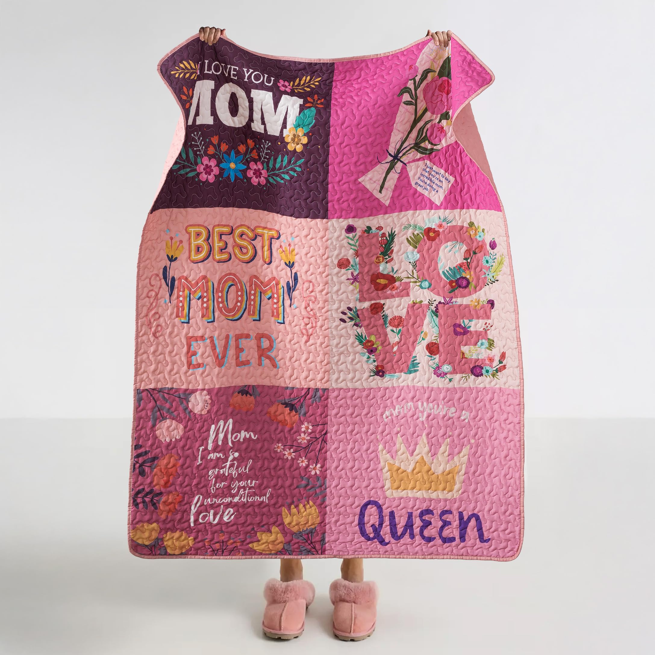 Soul & Lane Best Mom Blanket – 50"x60", Cozy Birthday Mommy Blanket from Kids, Warm I Love You Mom Throw from Son or Daughter, Quilted Lap Quilt Gift