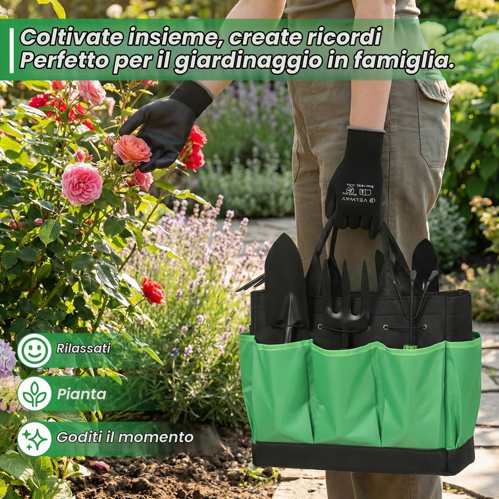 Velway Set Attrezzi Giardinaggio 11 Pezzi in Acciaio Inox Antiruggine