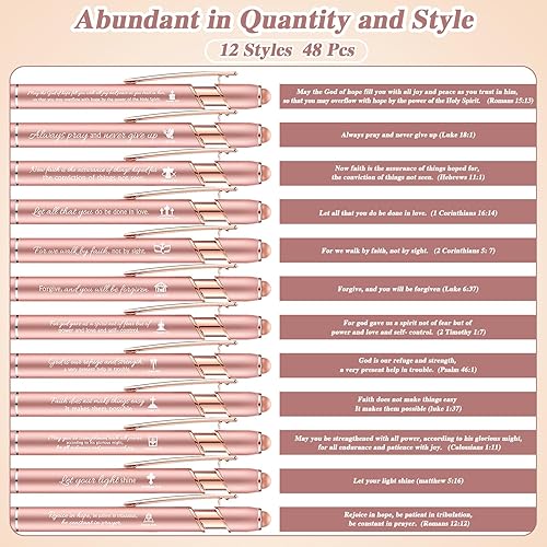 Miniatura 9 de Chuangdi 48 bolígrafos cristianos con frases, con punta de lápiz capacitivo, versículo de la Biblia, bolígrafos de tinta negra para escribir