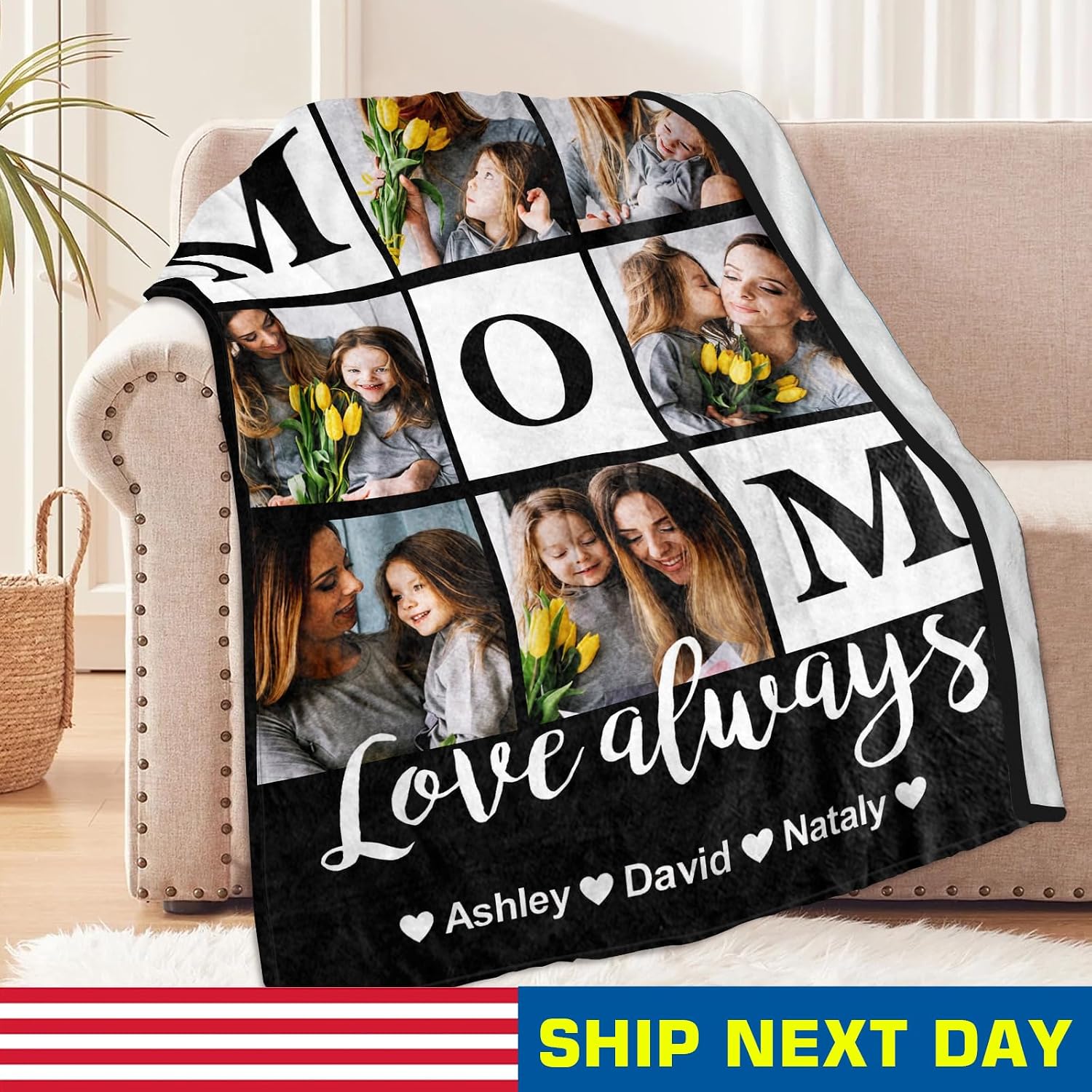 Yofair Mothers Day Birthday Gifts for Mom Custom Blanket with Picture Personalized Mother's Day Blankets Gifts Customized Photo Blanket Mom Birthday Gifts for Women 50" W x 60" L