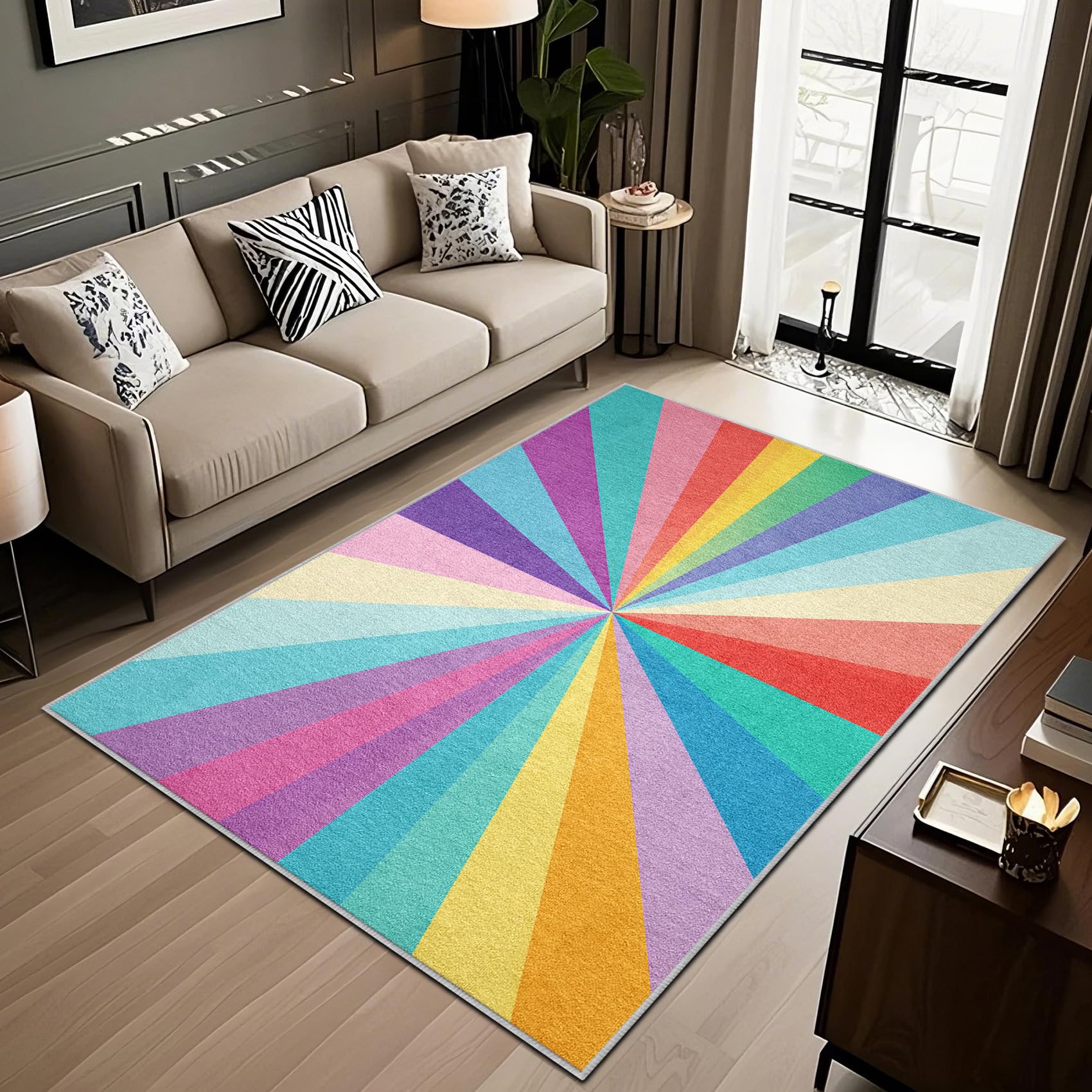 Tapis antidérapant et lavable 60x90 à motifs prismes colorés G8Nxj34