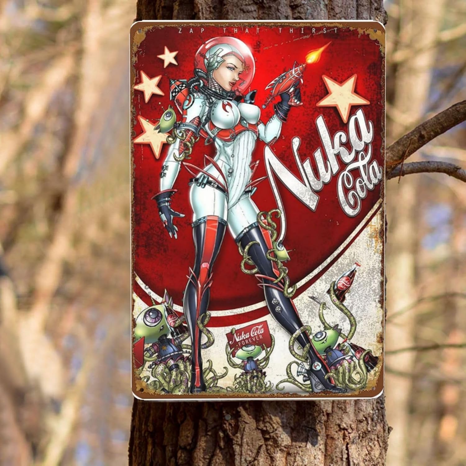 Bar Metal Sign, Nuka Cola Poster Vintage Tin Signs, Man Cave Accessories Decor Sign, Garage Backyard Wall Plaque Art 8 x 12 Inch