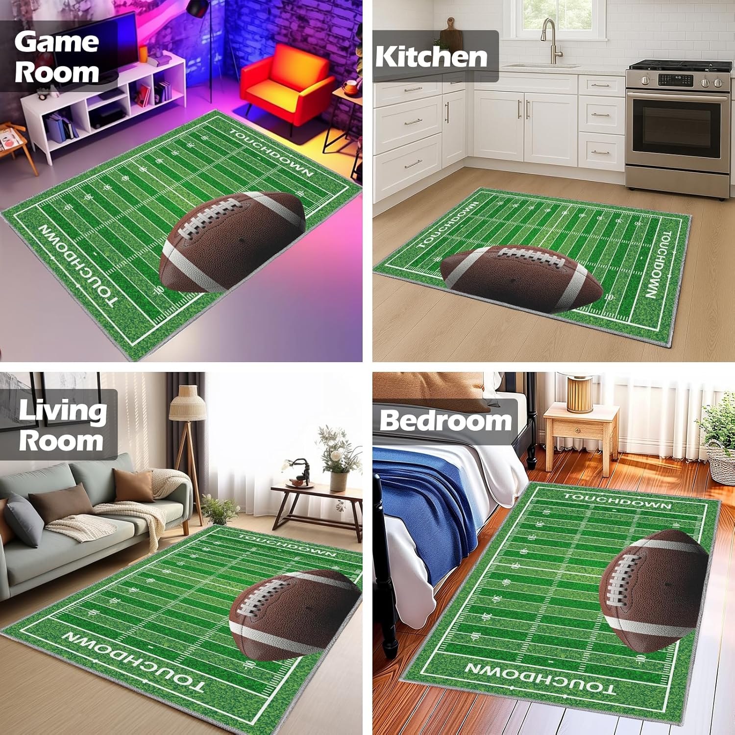 Football Rug for Bedroom 5'x7' Non Slip Football Field Rugs,Sports Carpet for Living Room and Game Room Decor