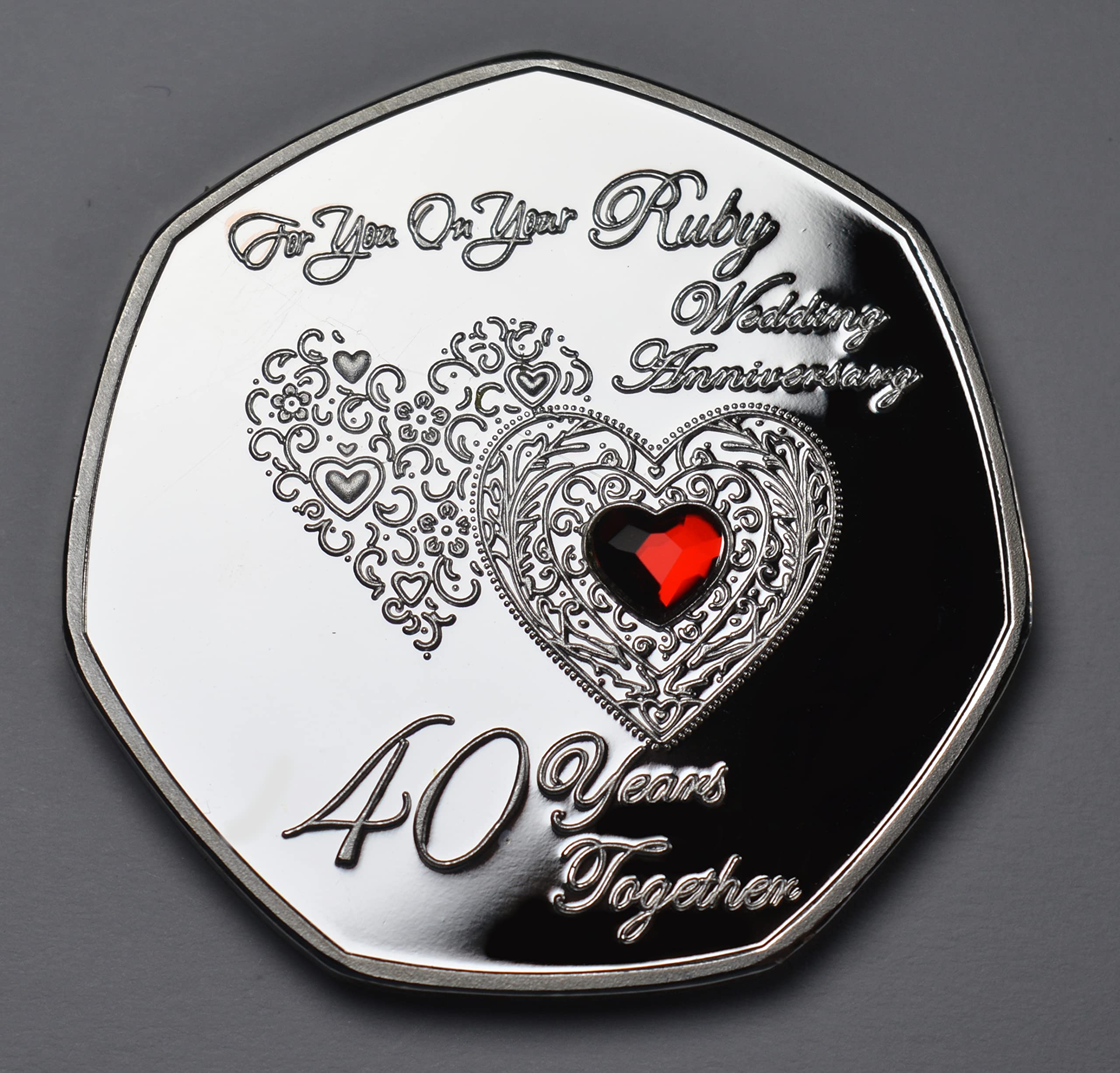 The Commemorative Coin Company For You On Your 40th RUBY WEDDING ANNIVERSARY Commemorative. Diamante Gemstone. Gift/Present Husband/Wife. 40 Years Together