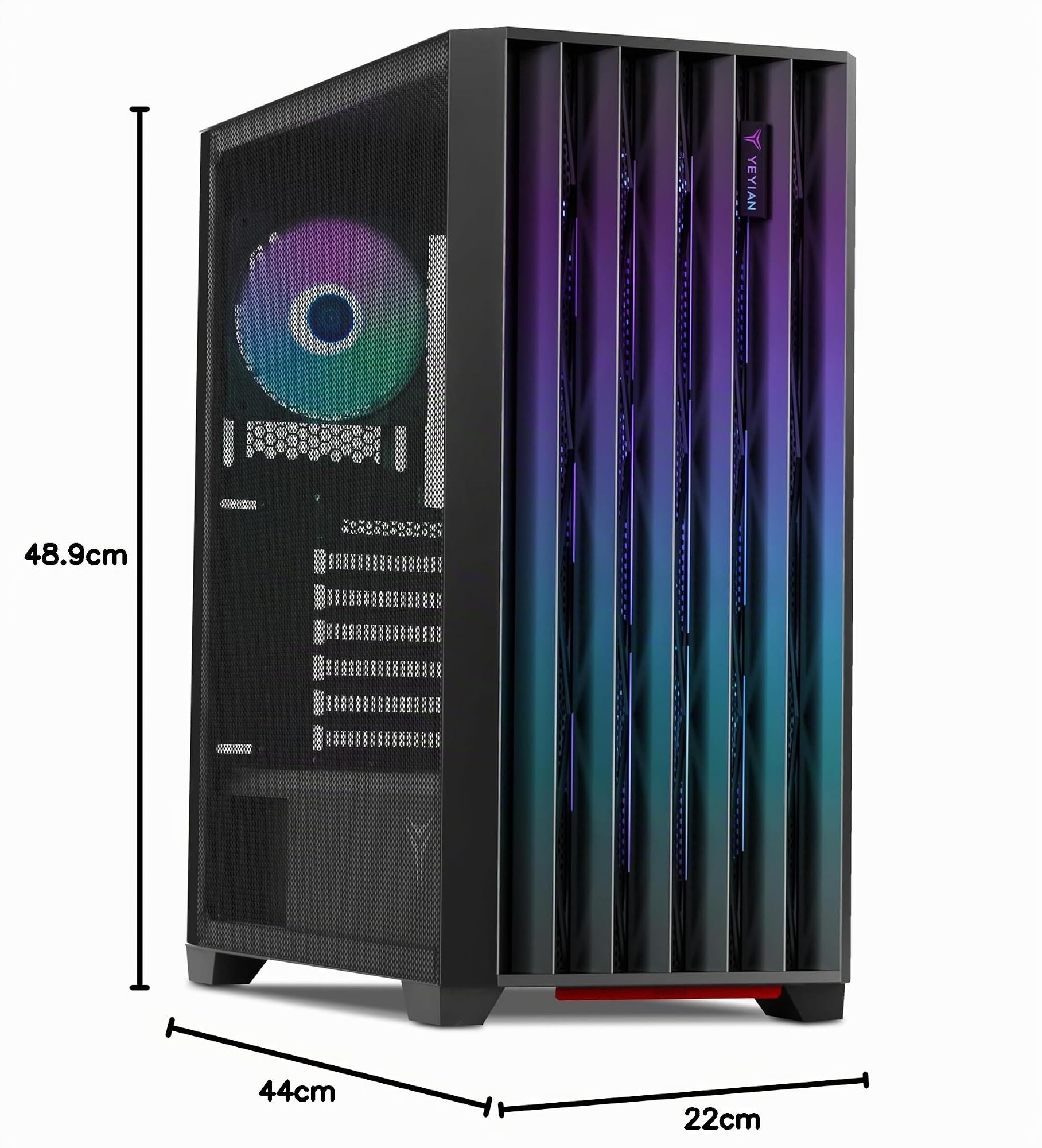 YEYIAN Phoenix Gamer PC Case | Mid Tower | ATX, M-ATX, ITX | Pannello Frontale Indirizzabile | Pannello Maglia di Ferro | 4 Ventole ARGB PWM | 3 Anteriori 1 Posteriore 120mm | CPU 170mm | GPU 400mm