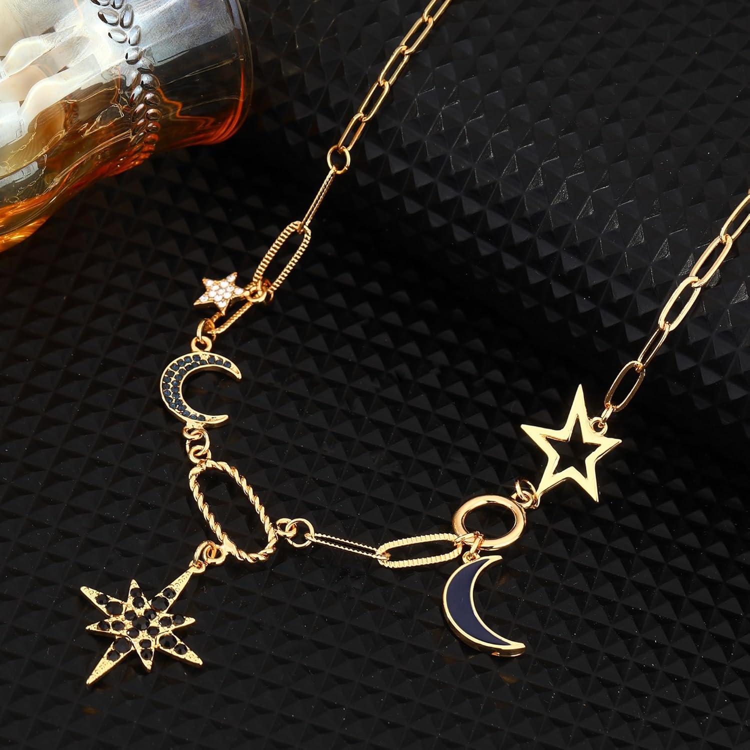 Charm Necklace for Women Gold Evil Eye Sun Moon Flower Coin Pendant Necklace Dainty Paperclip Chain Vintage Luck Amulet Choker Necklaces Celestial Jewelry Gift - Image 5