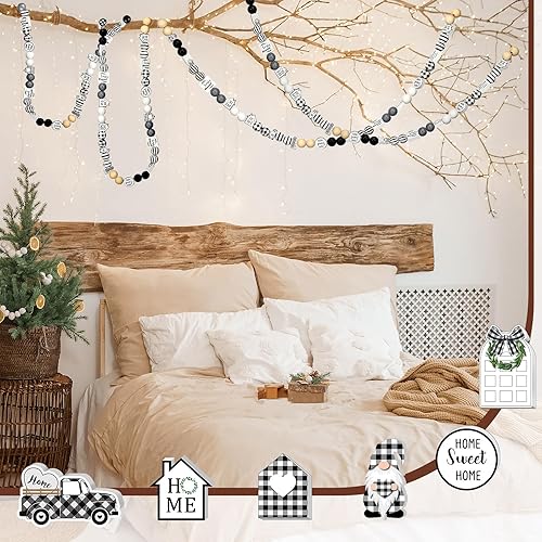 Miniatura 6 de Thyle 200 cuentas de madera de color blanco y negro con rayas de búfalo de 0.630 in y 0.787 in, cuentas de color sólido arqueadas para ventana,