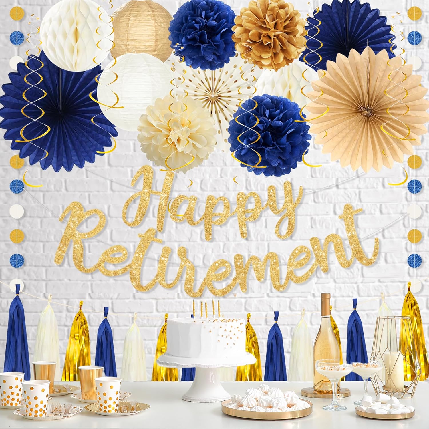 Roetyce Retirement Party Decorations Women Men, Blue Gold Happy Retirement