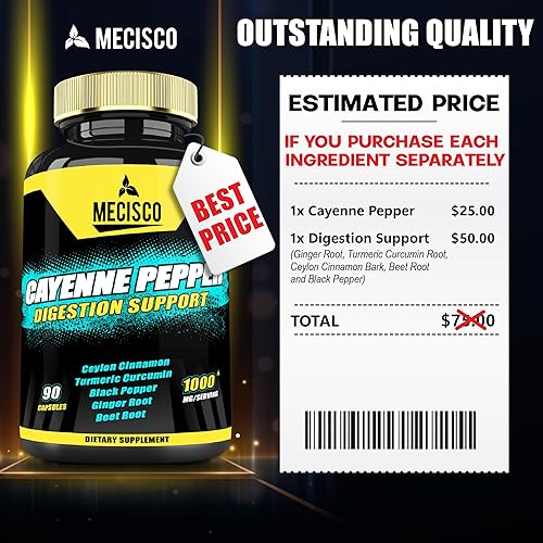 Miniatura 7 de Mecisco Cápsulas de pimienta de cayena 6 en 1 orgánicas con raíz de jengibre, raíz de remolacha y pimienta negra y más  90 cápsulas  Suplemento de