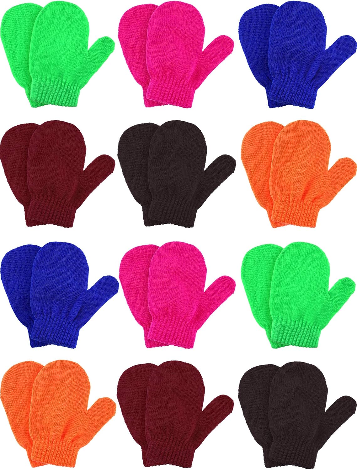 Boao 12 Pairs Toddler Mittens Bulk Kids Winter Knit Gloves pack Childrens Stretch Mittens for Toddler Boys Girls