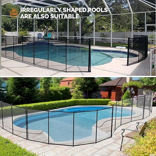 Vista 4 de VINGLI Valla de piscina de 4 pies x 108 pies, cercado de seguridad en el suelo, negro