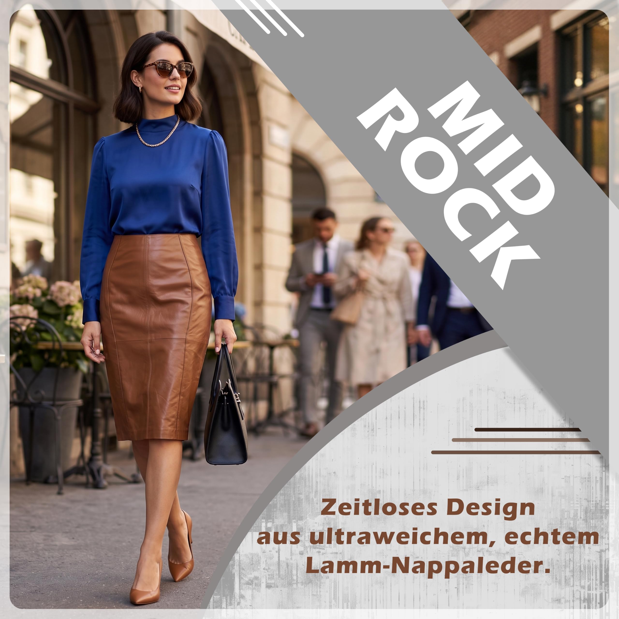 Trendiger Midi Lederrock aus Lammnappa Business Rock Echtleder