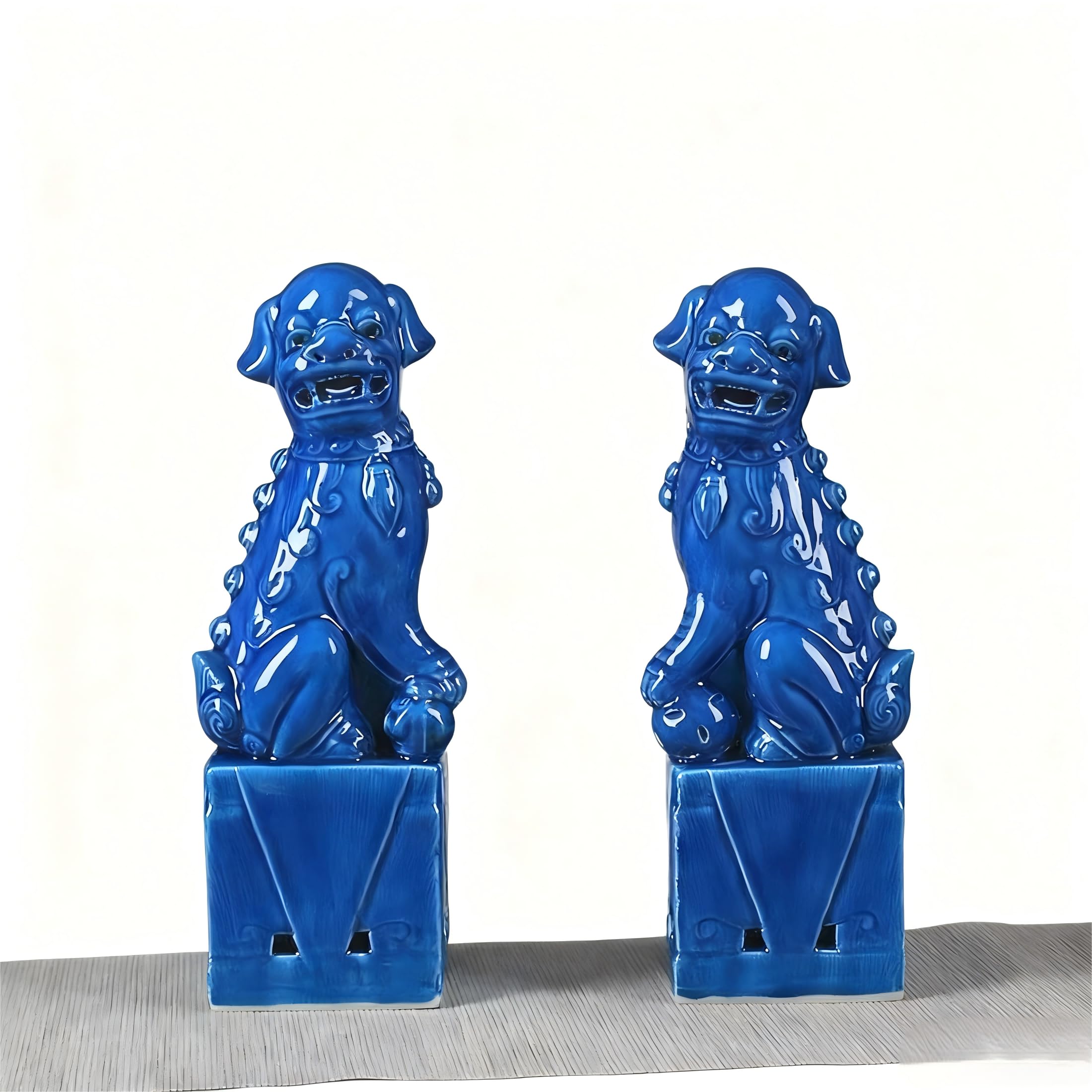 Dytartzx Blue Ceramic Foo Dog Statues Pair, 26.5Cm Chinese Guardian Lions For Home Decor, Vintage Oriental Ceramic Figurines For Entryway, Shelf & Living Room Decoration