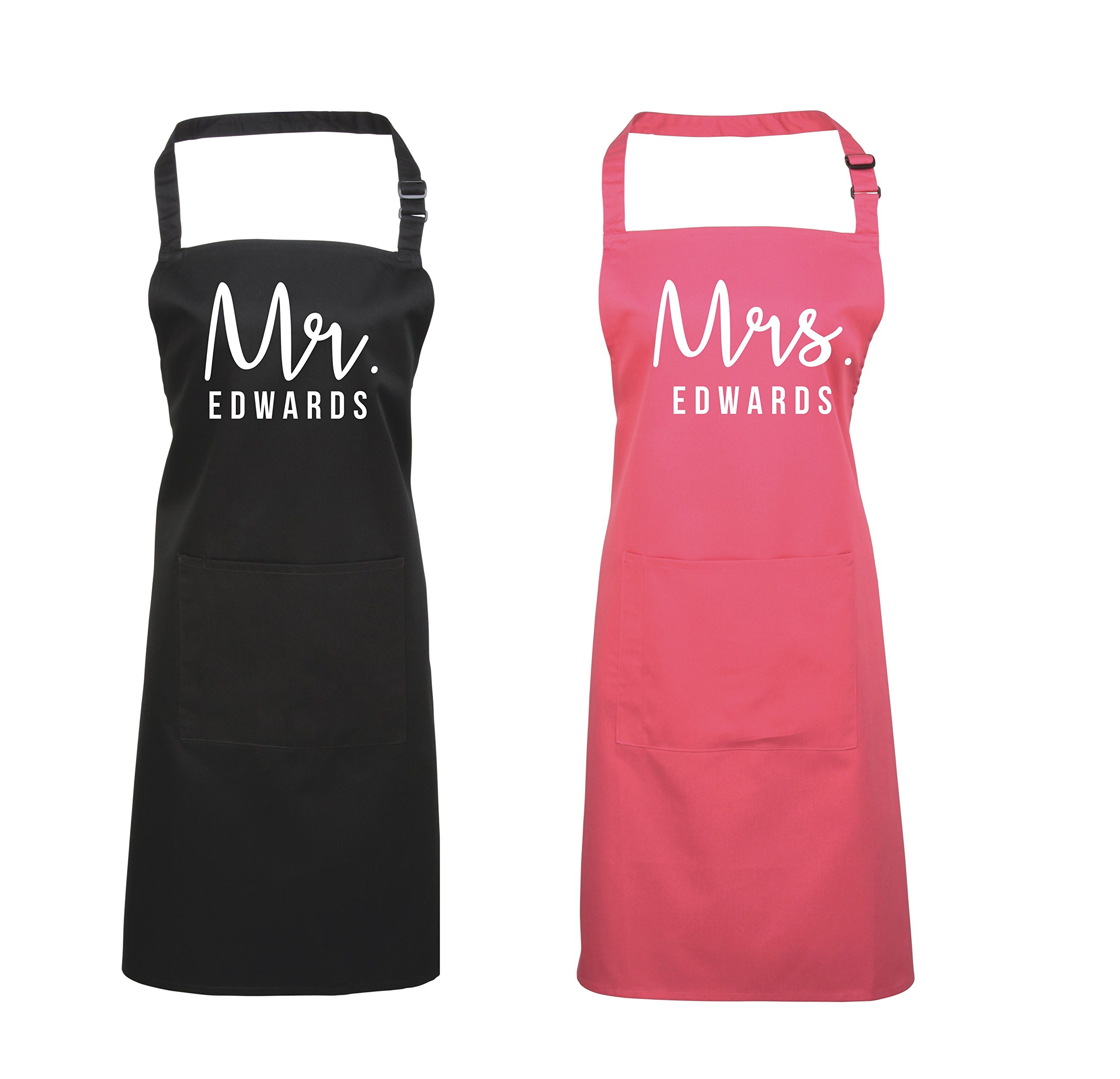 Edward Sinclair Juego de delantal personalizado Mr. & Mrs. Regalo de San Valentín, delantal de cocina, delantal de cocina, negro/rosa, Taille unique