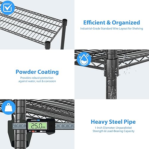 Miniatura 9 de Homdox Estantería de alambre de metal resistente de 4 niveles con ruedas, estante de almacenamiento de garaje de capacidad de 2400 libras,