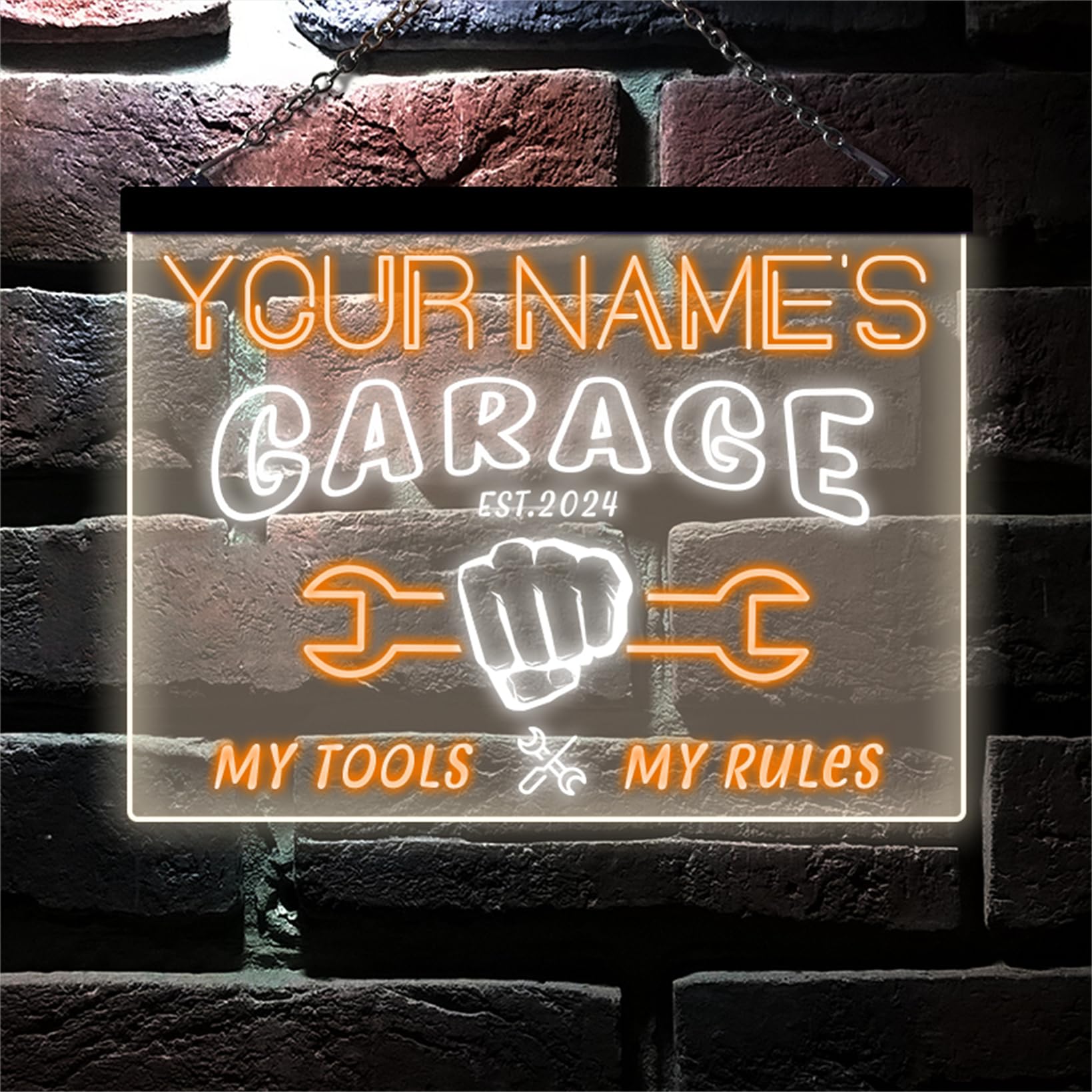 Personalized LED Neon Sign – Your Name & Est Year – 16x12 Inch, Green & Blue, For Billiards Room, Garage, Bar - View #2