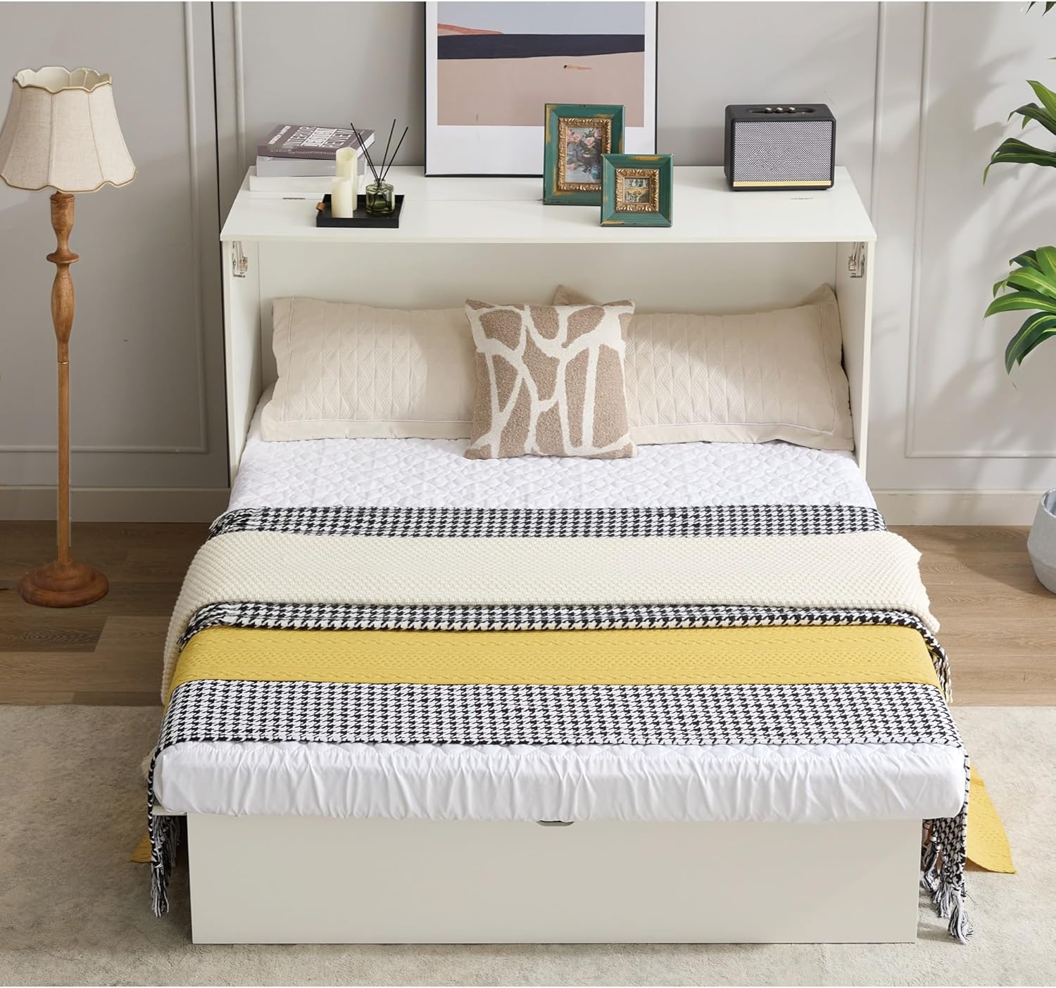 Cabinet Bed with Storage, Queen Bed,Folding Foam Mattress & Oversized Drawers, Murphy Bed, Set of Sockets & USB Ports