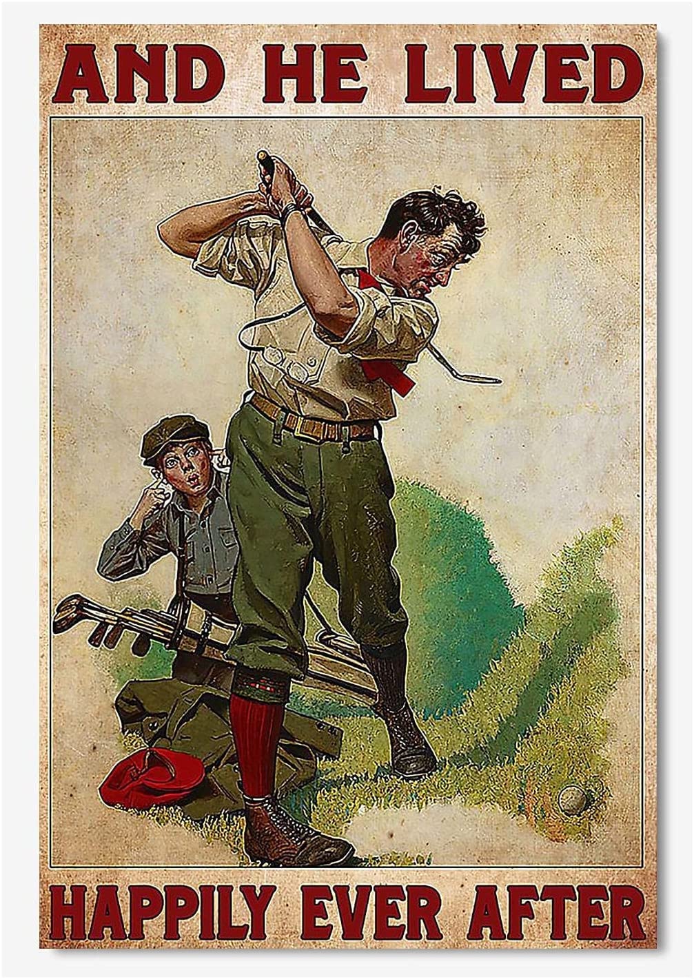 rayprint And He Lived Happily Ever After Metal Signs Men Playing Golf Tin Poster Club Decor Retro Room Home Wall Decoration Plaque 12x16 Inches