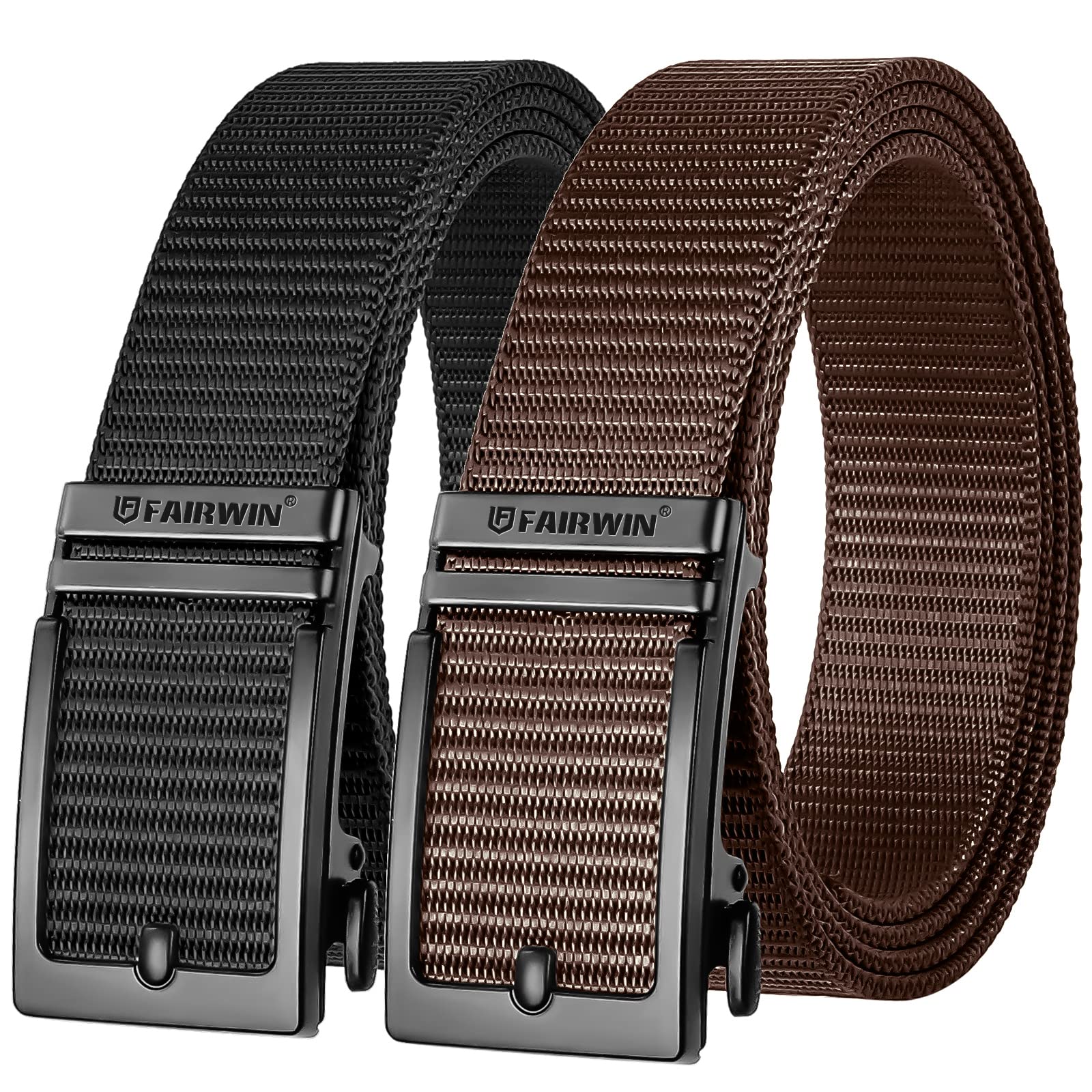 FAIRWIN Golf Belts for Men 2 Pack Mens Ratchet Casual Belts for Jeans Adjustable Slide Belt Carry Belt Web Nylon Belt