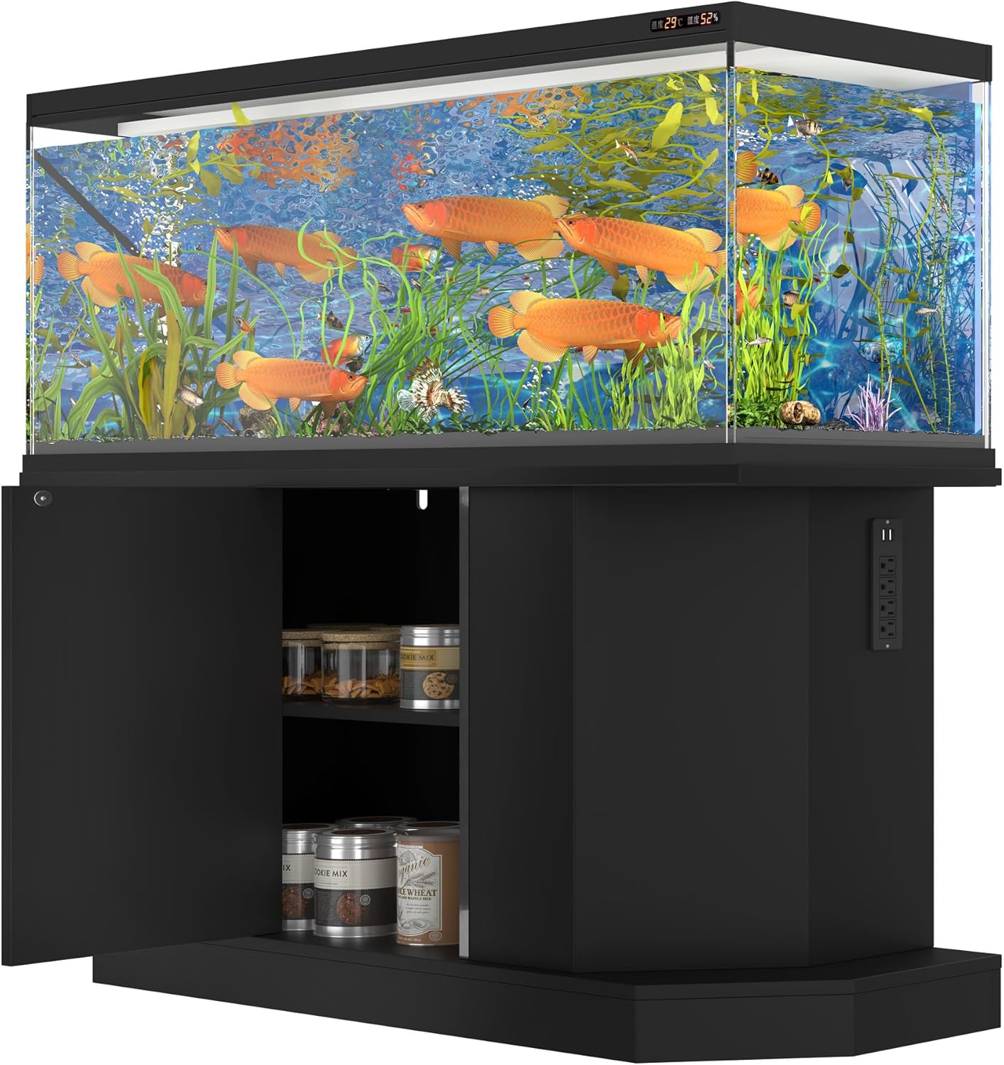55-75 Gallon Fish Tank Stand with Power Outlets, 880LBS Capacity Heavy Duty Aquarium Stand with Cabinet Storage for Fish Tank, Turtle Tank, Reptile Terrarium (Black, 55-75 Gallon)