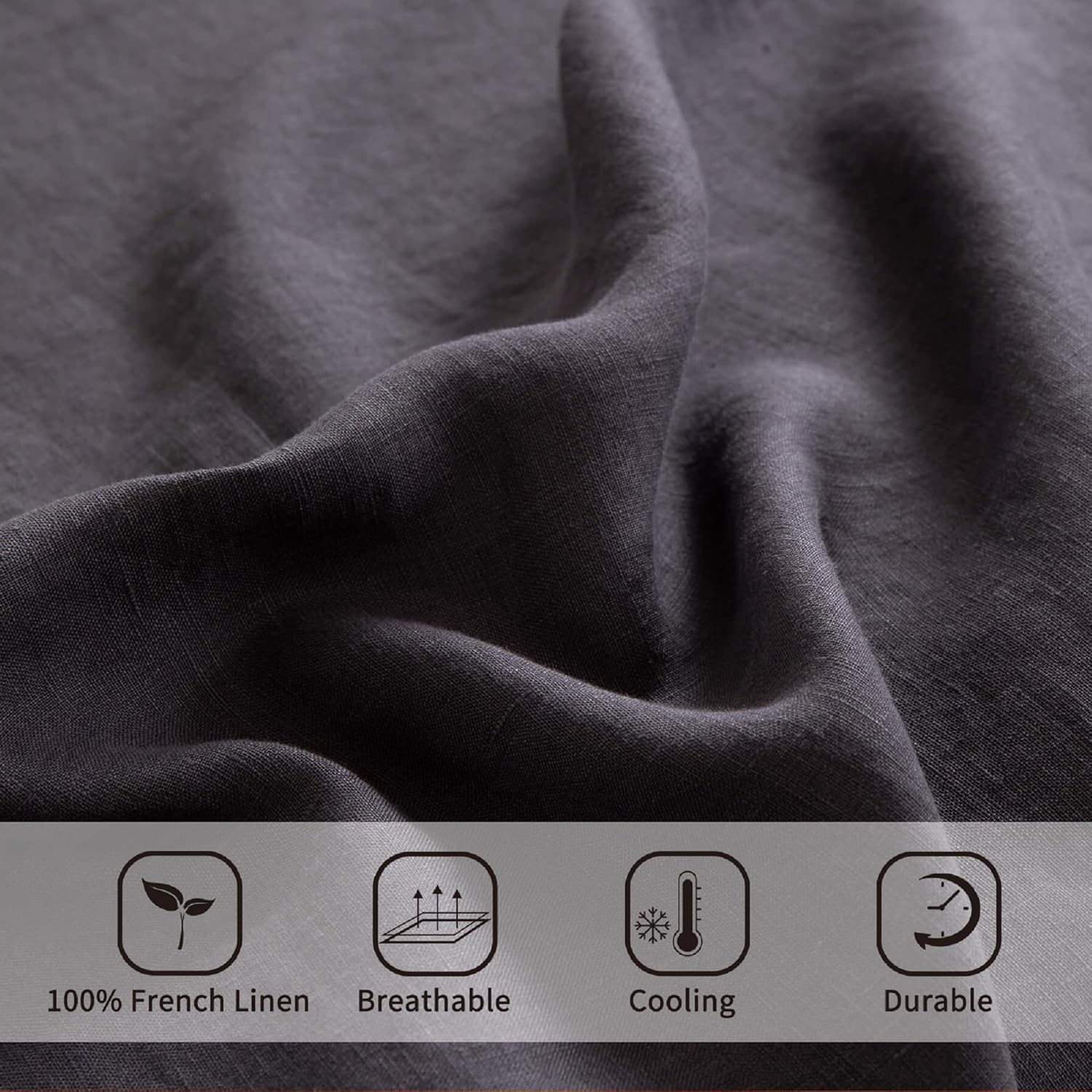 ATLINIA 100% Pure Flax Linen Bedding Set - Stone Washed French Linen Fabric Deep Pocket Fitted Sheet Farmhouse Flat Sheet 2 Pillowcases (Dark Grey, King)