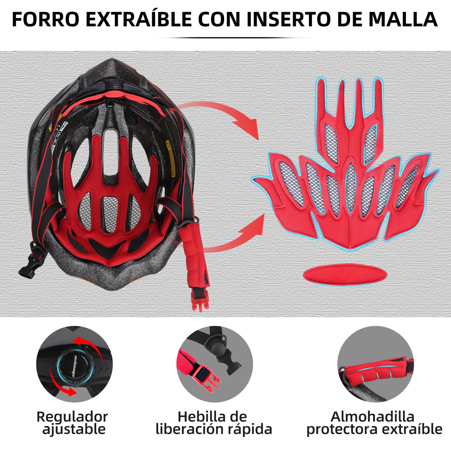 Casco Bicicleta Adulto con Luz LED – Casco MTB Carretera y Montaña, Ajustable, Visera Desmontable, Material EPS, Certificado CE y TÜV, Alta Protección y Ventilación (Modelo KL-049)