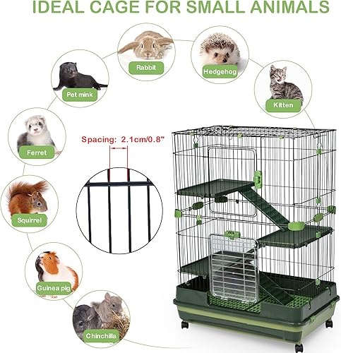 Miniatura 3 de HomSof Jaula de metal para animales pequeños de 4 niveles de 32 pulgadas de altura ajustable con ruedas bloqueables bandeja extraíble para conejo