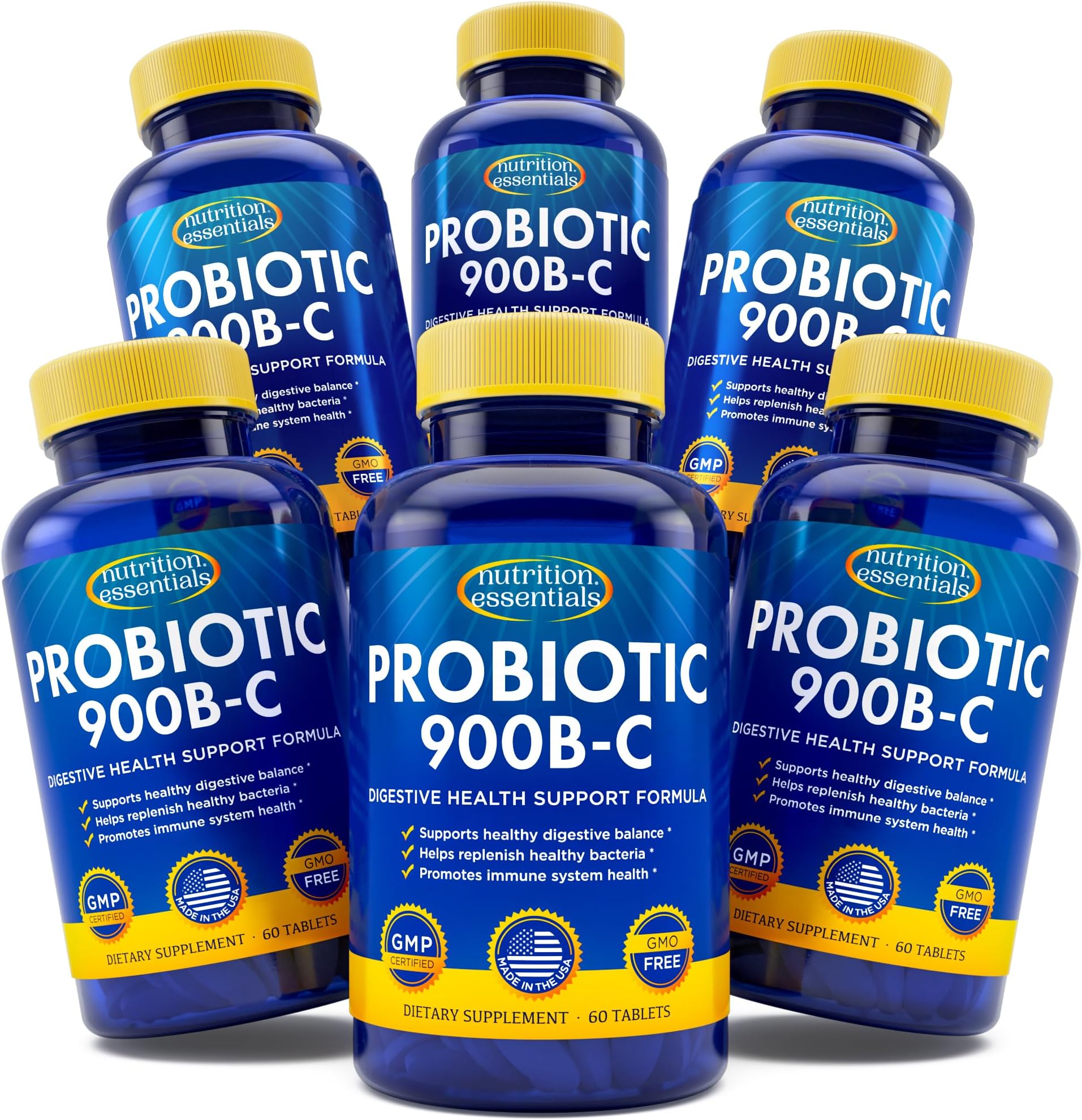 Nutrition Essentials Probiotics for Women and Men with Natural Lactase Enzyme & Prebiotic Fiber for Digestive Health - 80percent + Stronger Supplement for Gut Health Support - 6 Count of 60 Tablets