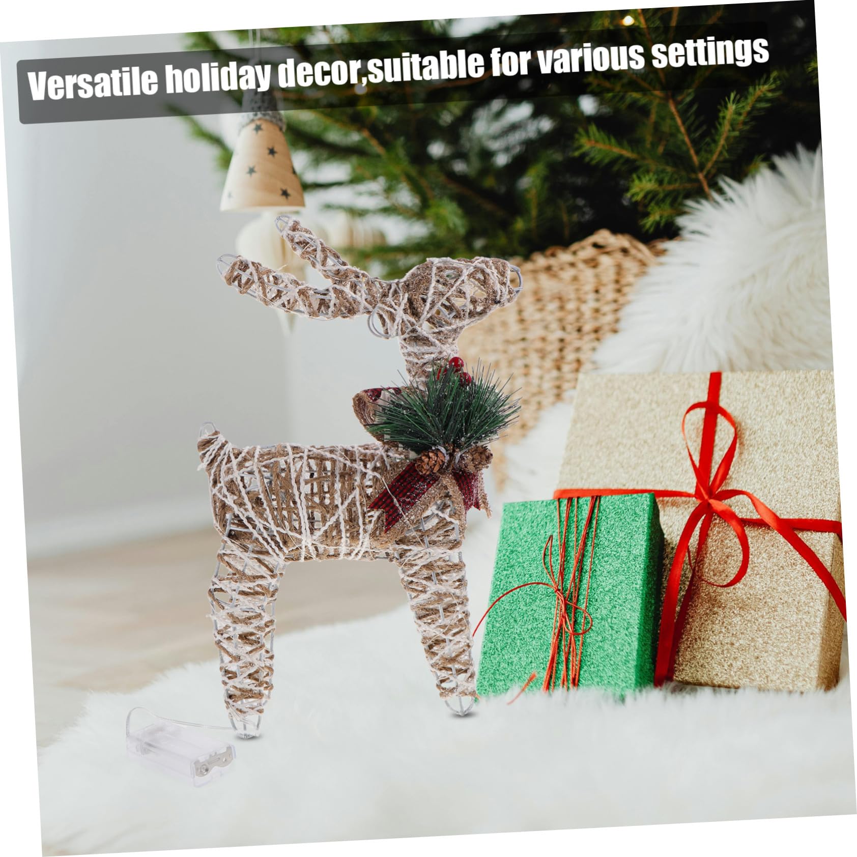 VICASKY Renna Illuminata per Natale in Ferro Piccola Decorazione Renne Statuina di Cervo in Luci LED per Esterni Decorazioni per Cortile e Giardino Accenti in Corda per Atmosfera Festiva