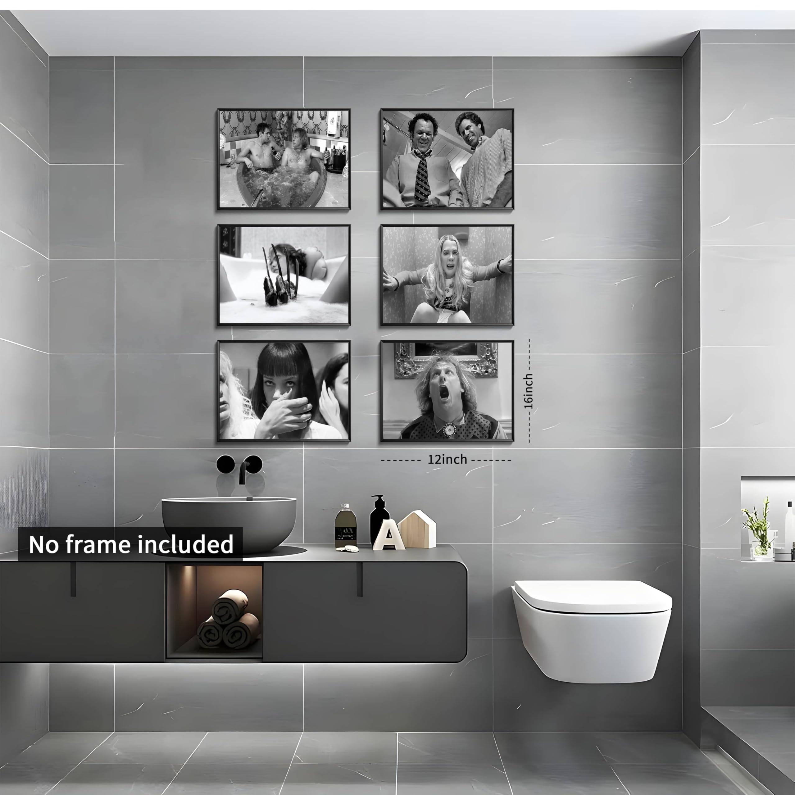6 Impressions Toile Humour Salle De Bain - Scènes Cinéma Noir Et Blanc, 30,5x40,6 Cm Sans Cadre - 9