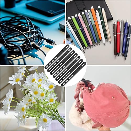 Miniatura 6 de Paquete de 12 bridas de silicona para cables, reutilizables, lavables, organizador de cables de datos de alambre, bridas eléctricas con hebilla de