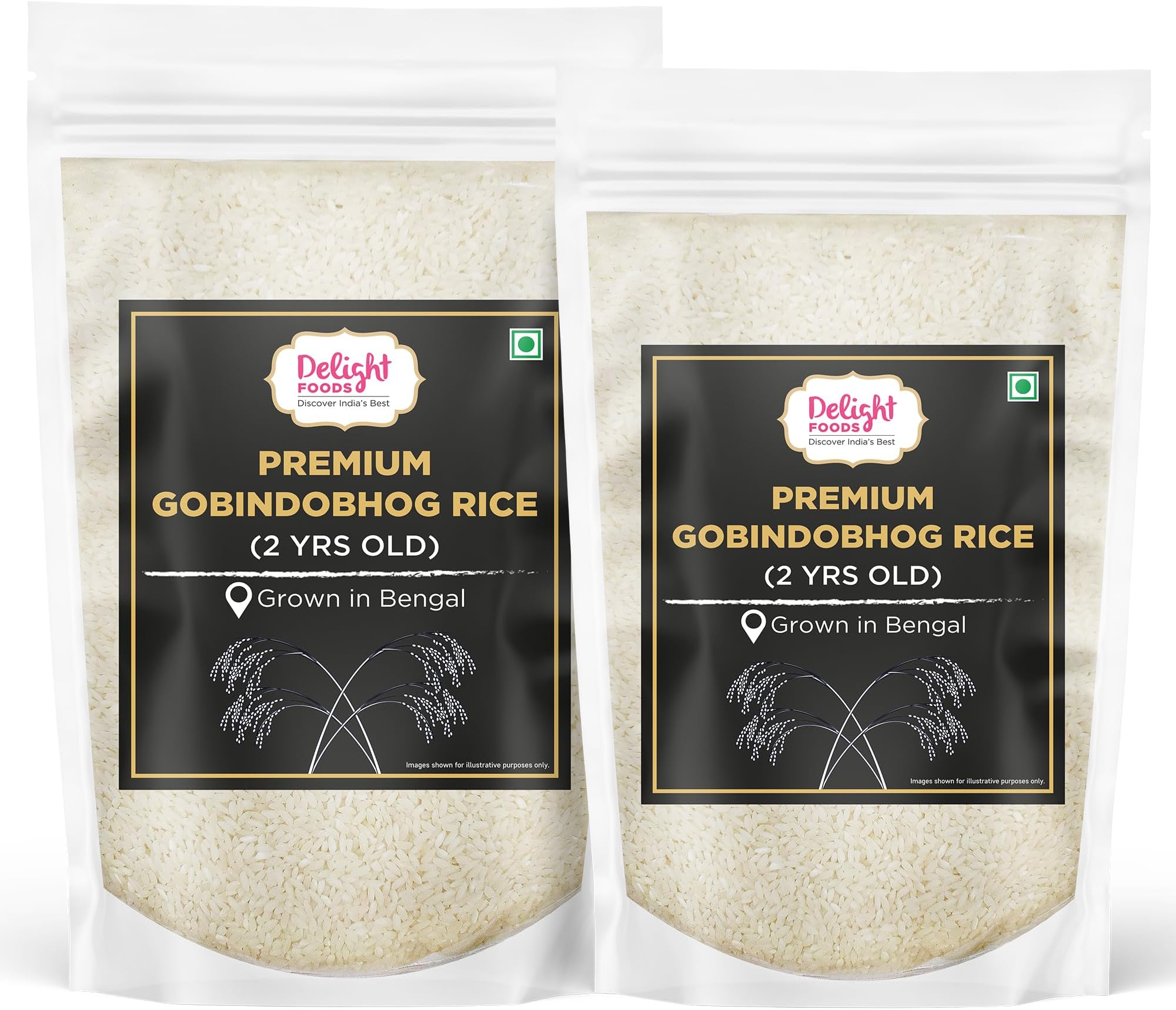 Delight Foods Premium Gobindobhog Rice Bengali, 1.7Kg (Set of 2 Packs - 1kg + 700g) | 2years Old Aged | Unpolished Aromatic Short Grain Chawal | Grown in Bengal | Ideal for Payesh/Kheer, Biryani & Pulao